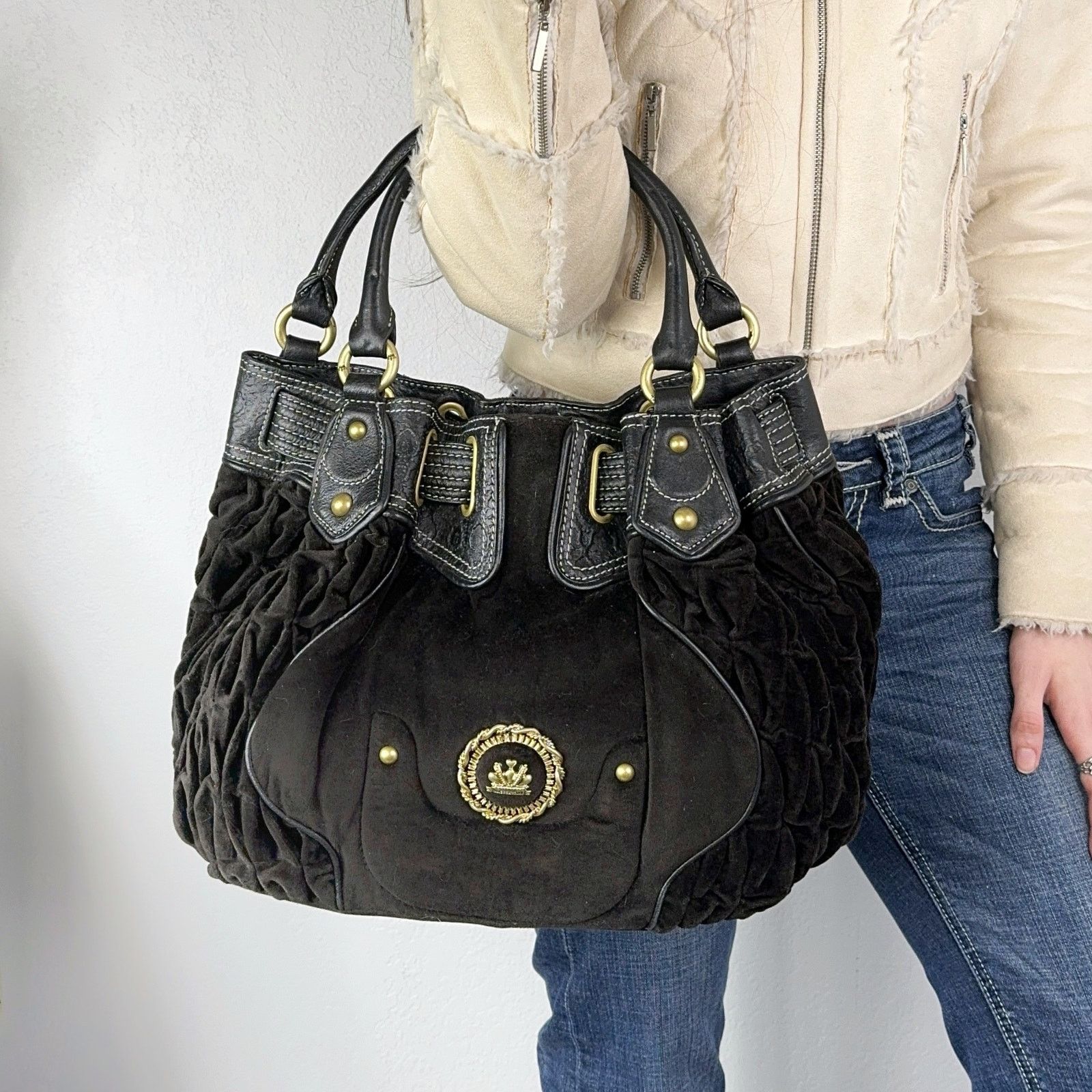 Juicy Couture VTG 90s Y2K Juicy Couture Houndstooth Bag Velour 
