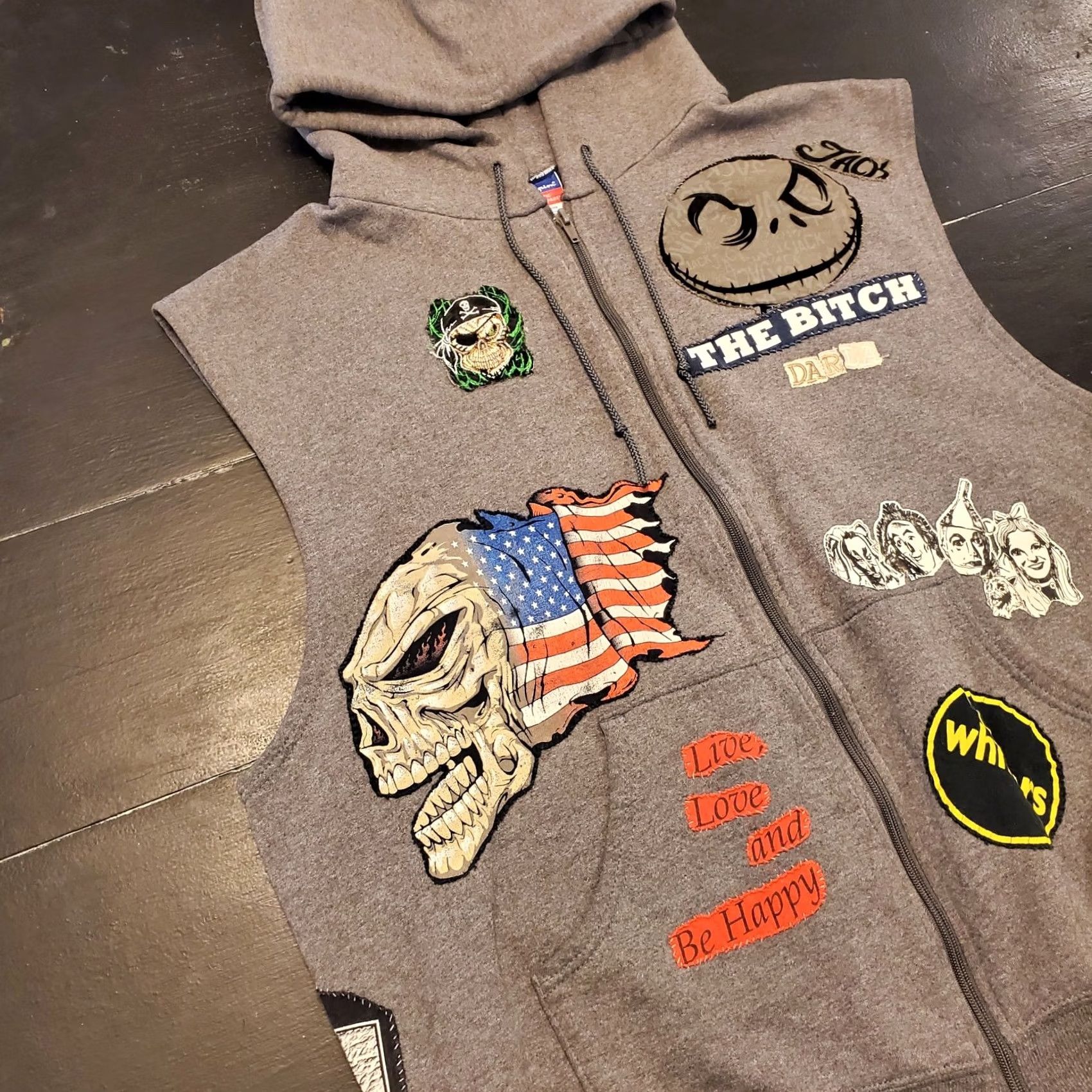 Champion VINTAGE Champion Men XL Hoodie Vest Full Zip Graphic Print Patches 90s Grunge Y2K Gray Size US XL / EU 56 / 4 - 6 Thumbnail