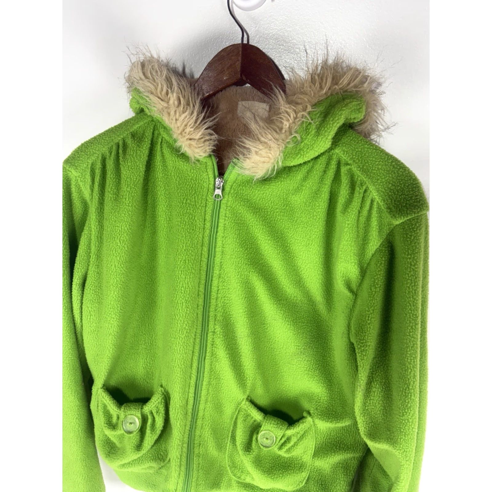 Vintage Unbranded Lime Green Fleece Faux Fur Full Zip Hoodie Womens Size L Size L / US 10 / IT 46 - 2 Thumbnail