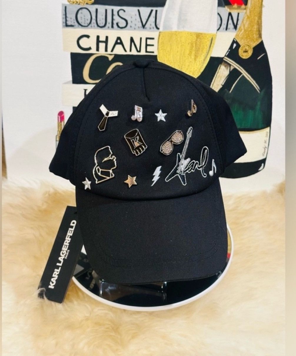 Karl Lagerfeld KARL LAGERFELD Paris Black Logo Cate Pin Charms Baseball Cap Size ONE SIZE - 5 Thumbnail