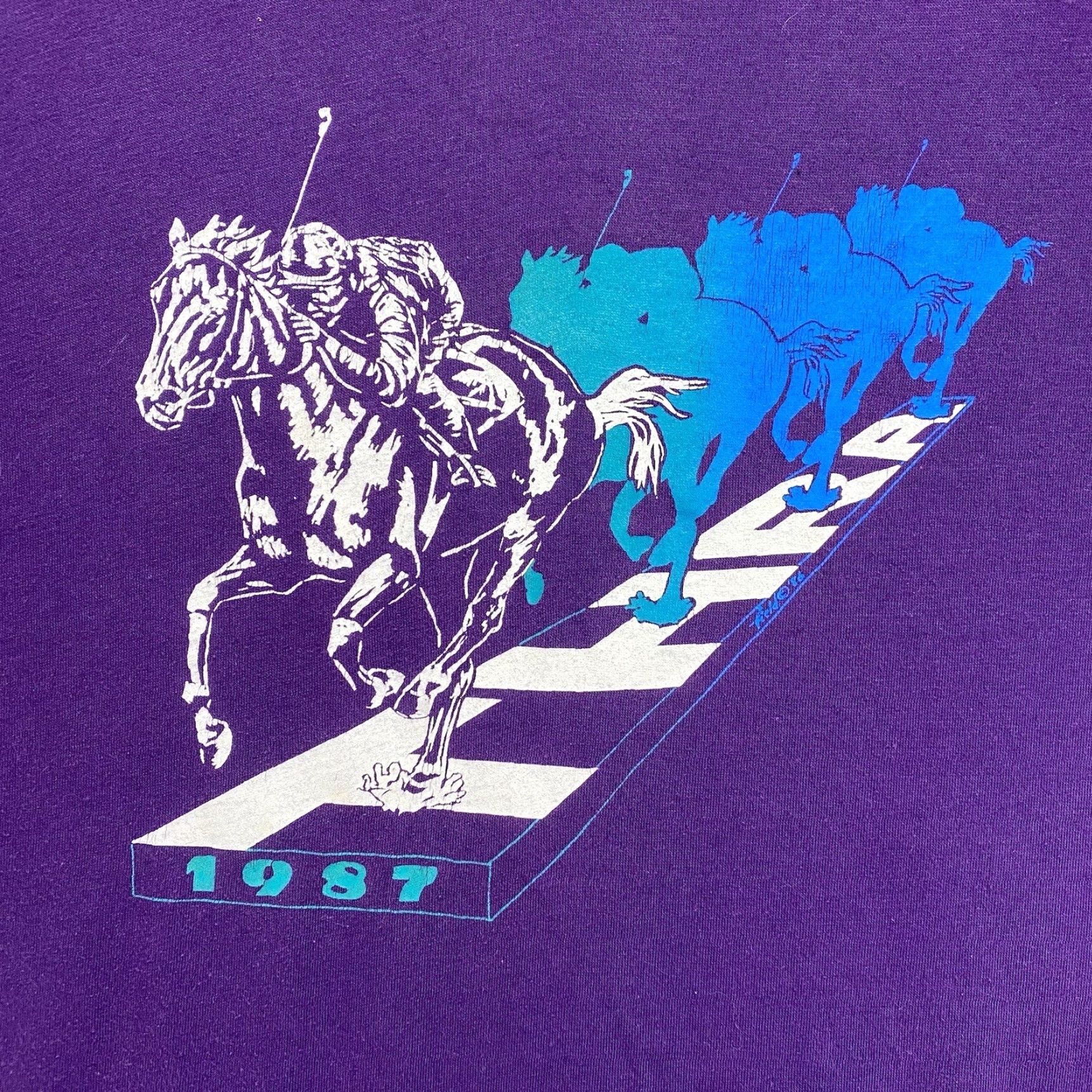 Hanes VINTAGE Hanes Horse Racing T-Shirt Purple 1980s Unisex Medium Short Sleeve Graphic Tee US Sportswear Size US M / EU 48-50 / 2 - 2 Thumbnail