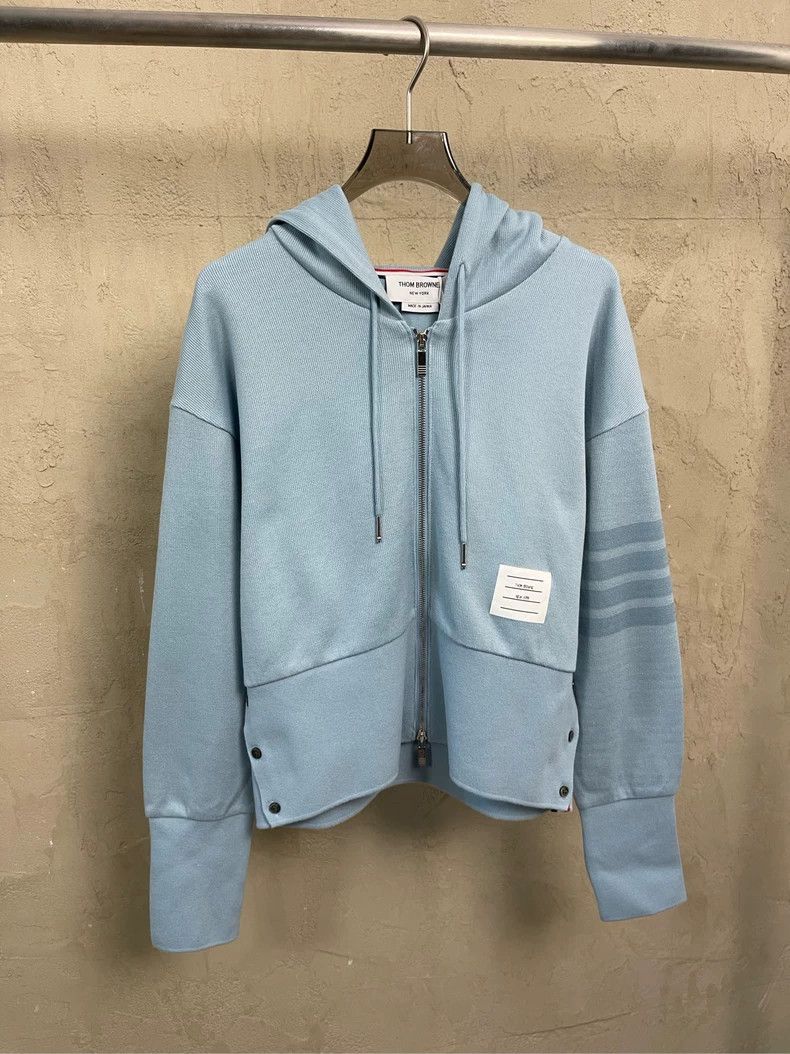 Thom Browne Thom Browne Haze blue new four-striped zipper hoodie jacke Size US S / EU 44-46 / 1 - 2 Thumbnail