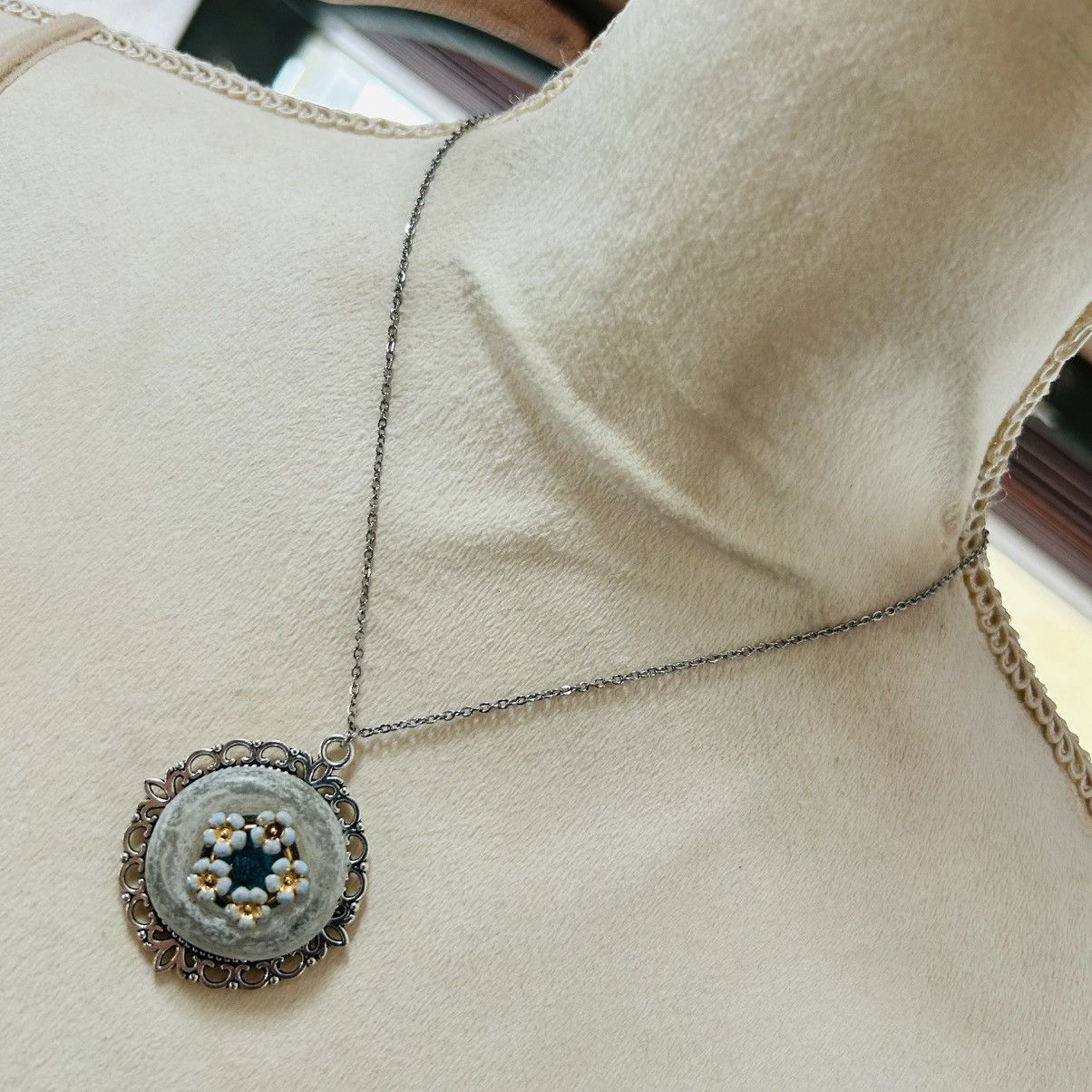 Handmade Handcrafted repurpose shadow box gem pendant necklace Size ONE SIZE - 1 Thumbnail