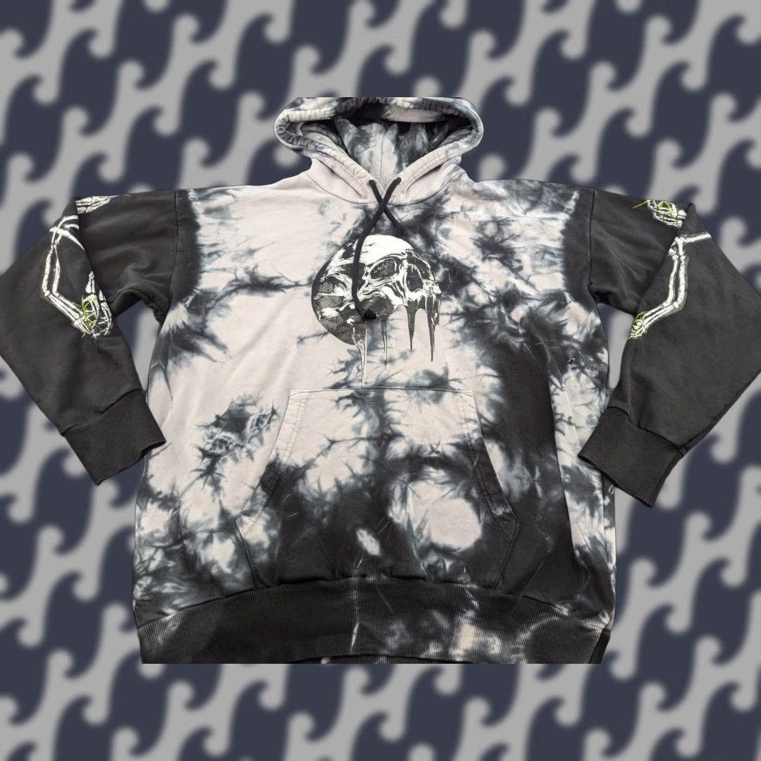 Diesel DIESEL Alby Y Mens Hoodie XL Tie-Die Skull Skeleton Black Gray Graphic Print Pullover Hooded Sweatshirt Mens XL Difficulty: 0 Size US XL / EU 56 / 4 - 1 Thumbnail