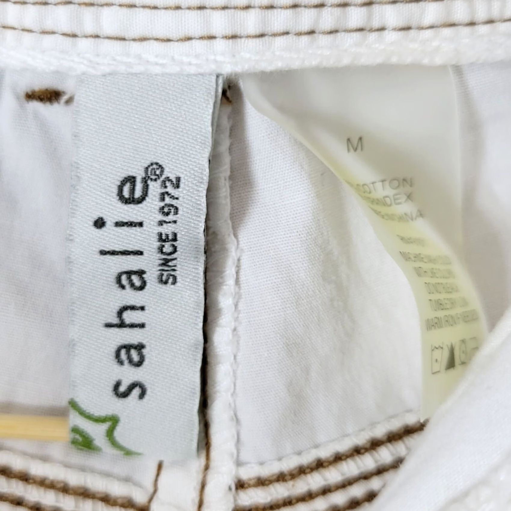 Vintage Sahalie Capri Pants M Drawstring White Brown Stitching Size 32" / US 10 / IT 46 - 3 Thumbnail