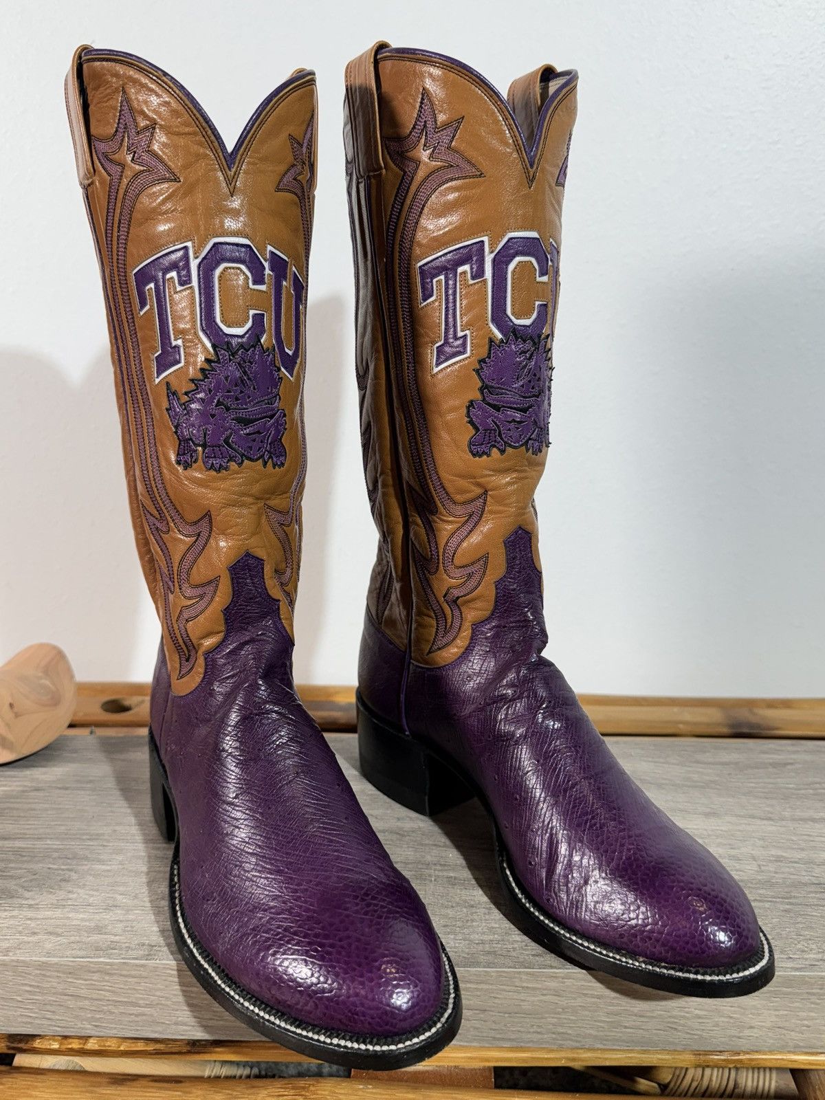 ML Leddy's Western Boots Women’s 6B Ostrich TCU Horned Frogs