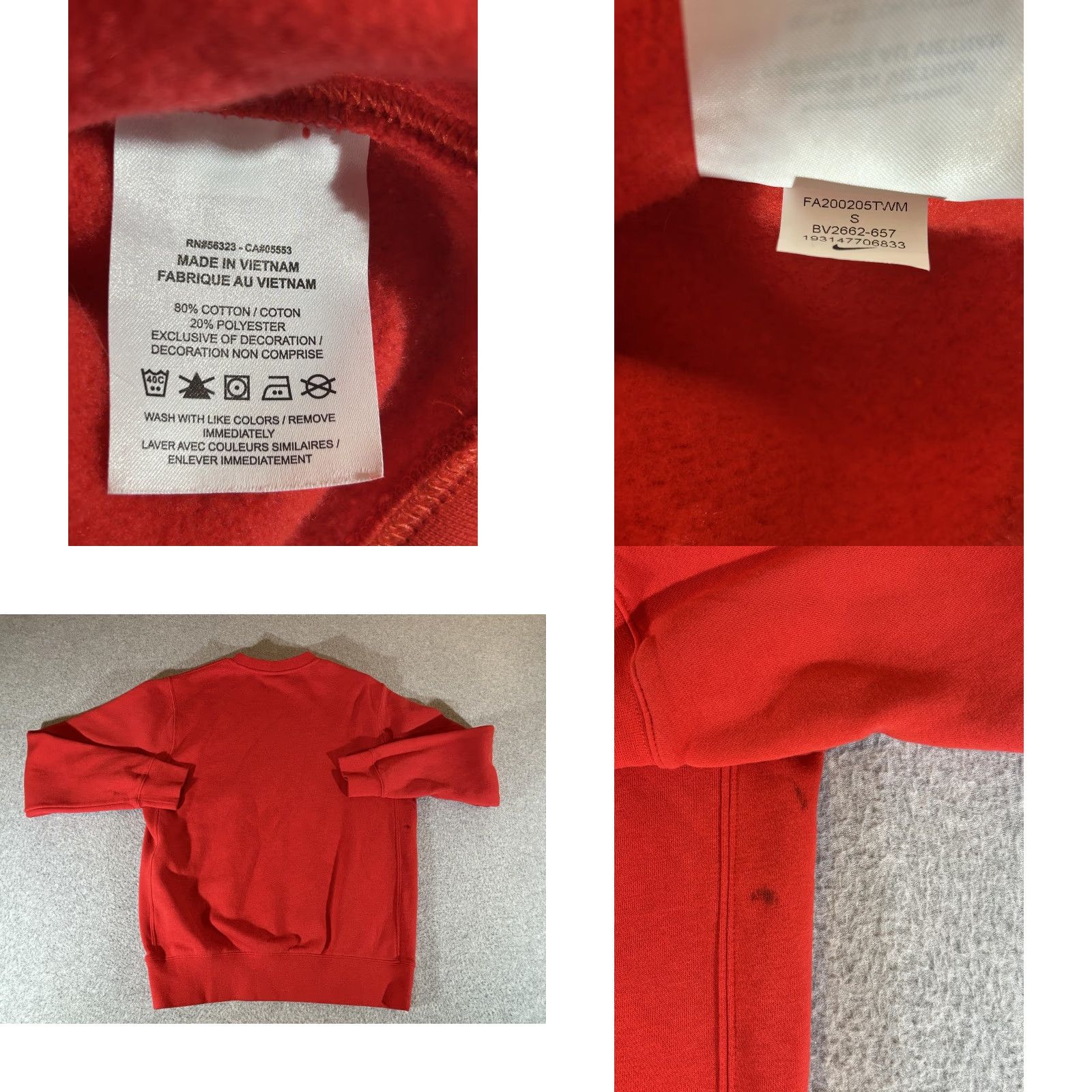 Nike Nike Sportswear Club Fleece Sweatshirt Mens Small Red Swoosh Logo Crewneck Pullover Regular Fit Size US S / EU 44-46 / 1 - 8 Thumbnail