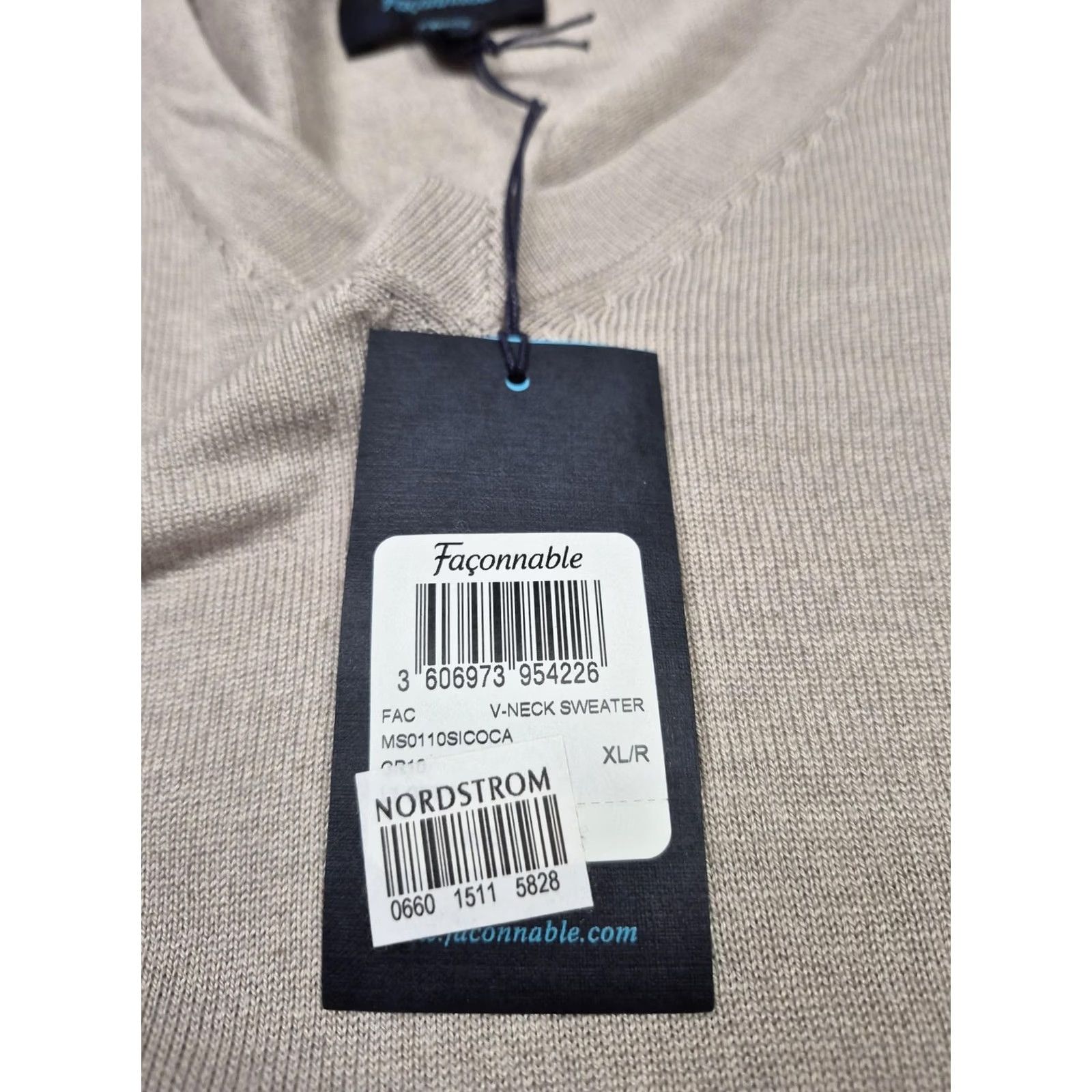 Faconnable Faconnable Sweater Mens XL Beige Silk Cotton Cashmere V-Neck Knit Pullover Size US XL / EU 56 / 4 - 5 Thumbnail