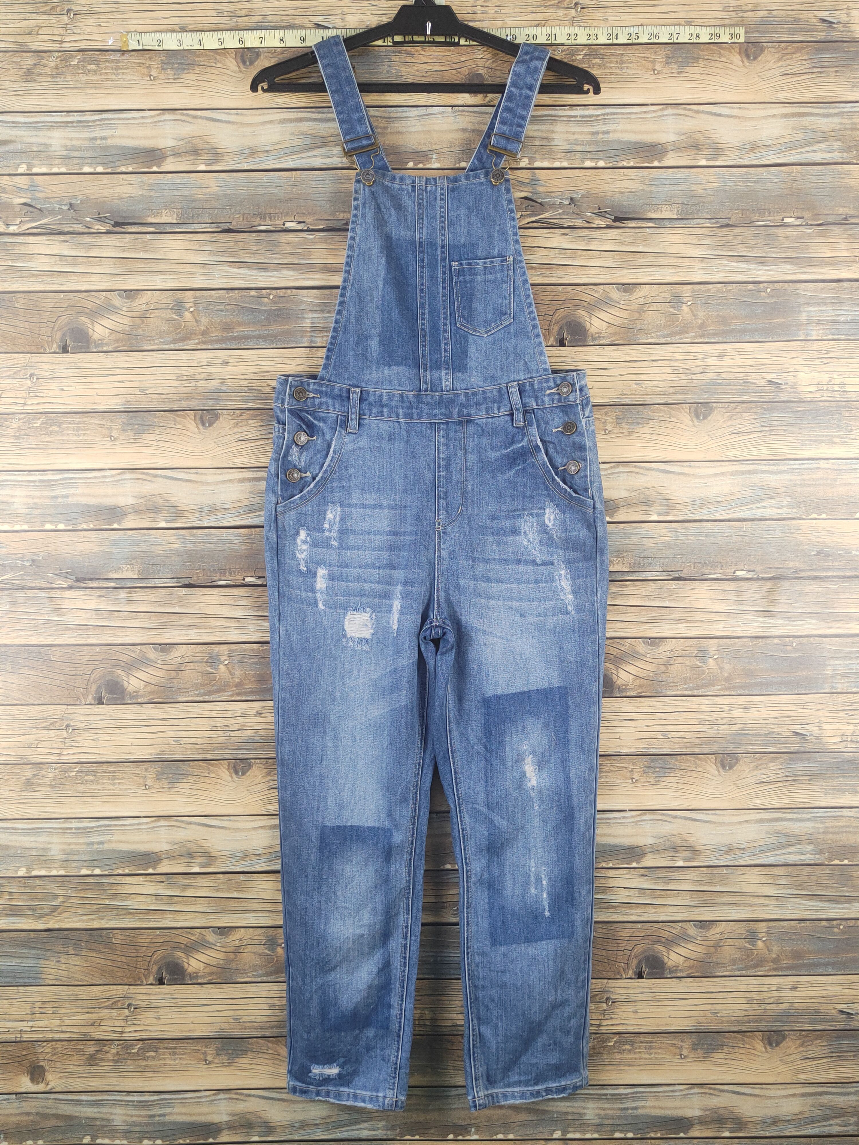 Japanese Brand × Vintage Vintage by Q's Blue Distressed Denim Jumpsuits Size 31" - 1 Thumbnail