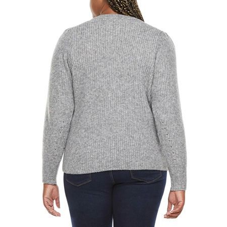 Worthington Worthington Women’s Plus Size Set-in Crew Neck Sweater, Gray Size ONE SIZE - 3 Thumbnail