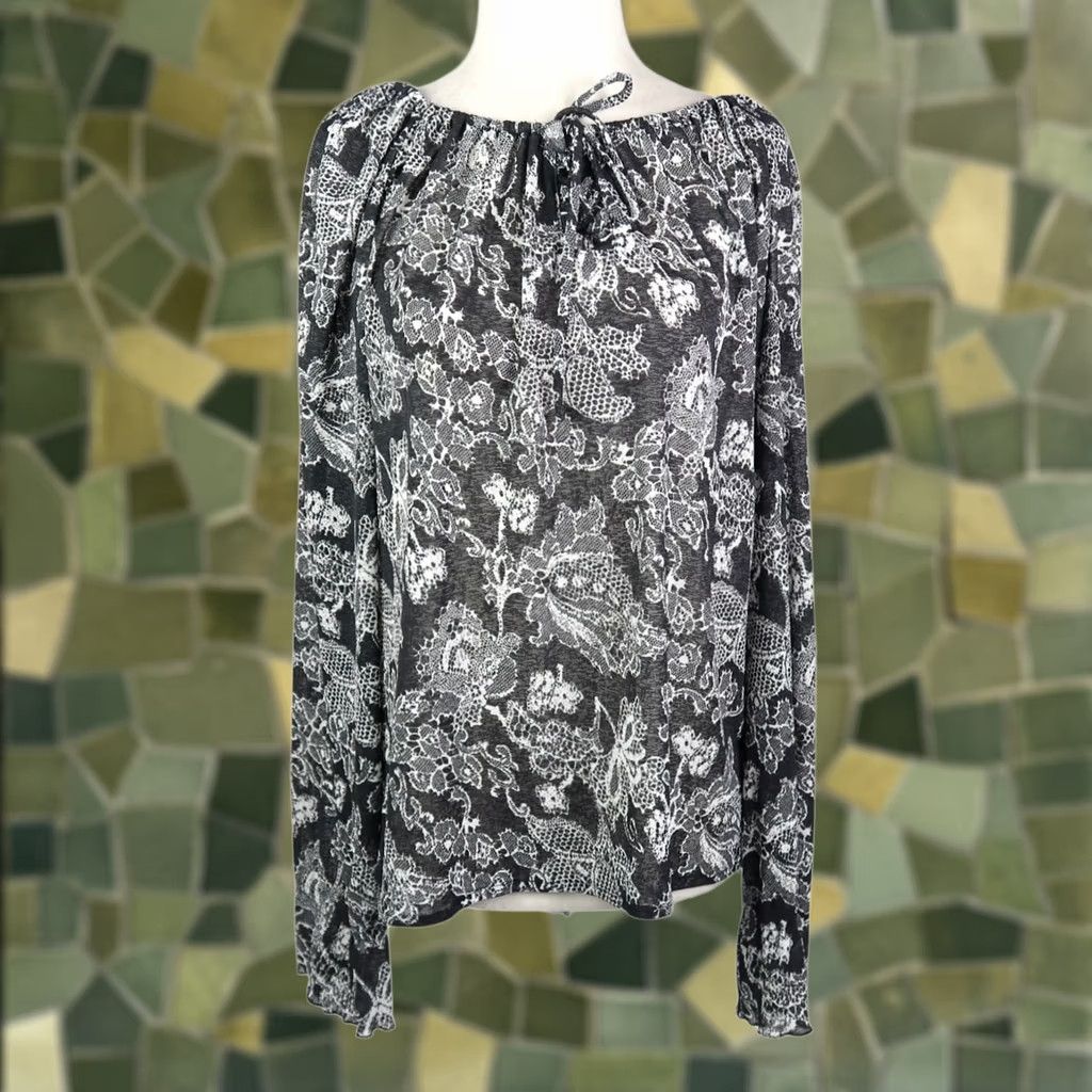FRED VINTAGE Fred David Blouse L Black White Lace Print Boho 90s Sheer Top Womens Size L / US 10 / IT 46 - 1 Thumbnail