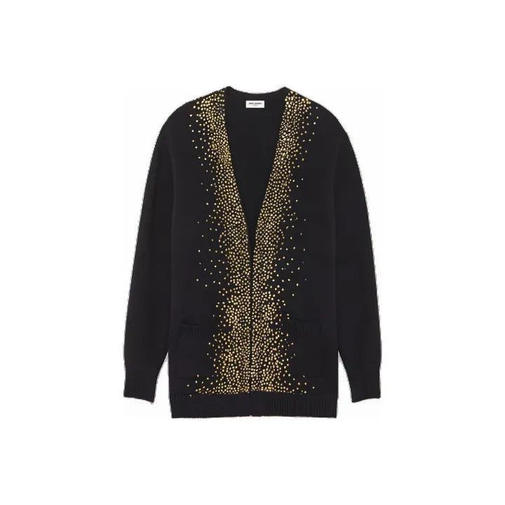 Saint Laurent Paris Saint Laurent Black Sequin V-Neck Sweater -2507 Size S / US 4 / IT 40 - 7 Thumbnail