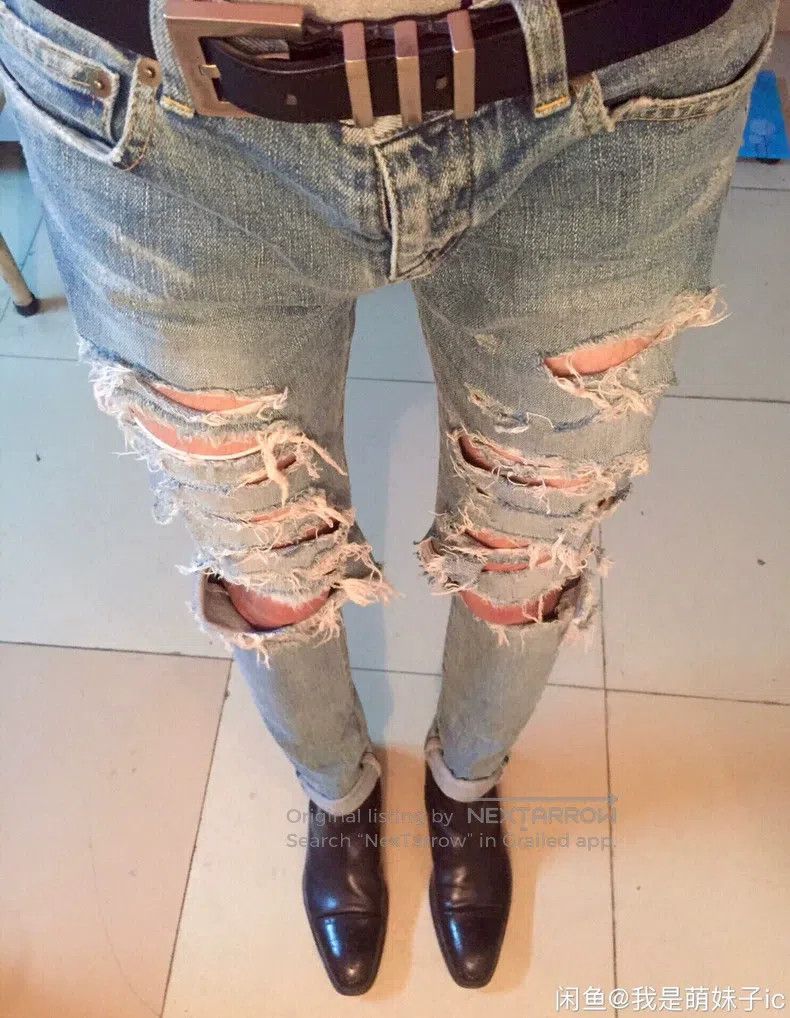 Saint Laurent Paris Saint Laurent Paris Original Blue Double Knee Big Destroye Size US 27 - 7 Thumbnail