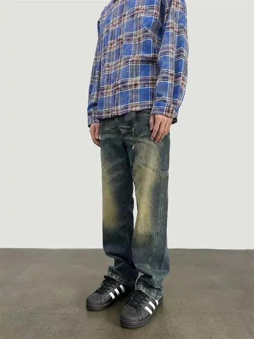 Japanese Brand × Jean Street yellow mud washed loose jeans Size US 32 / EU 48 - 4 Thumbnail