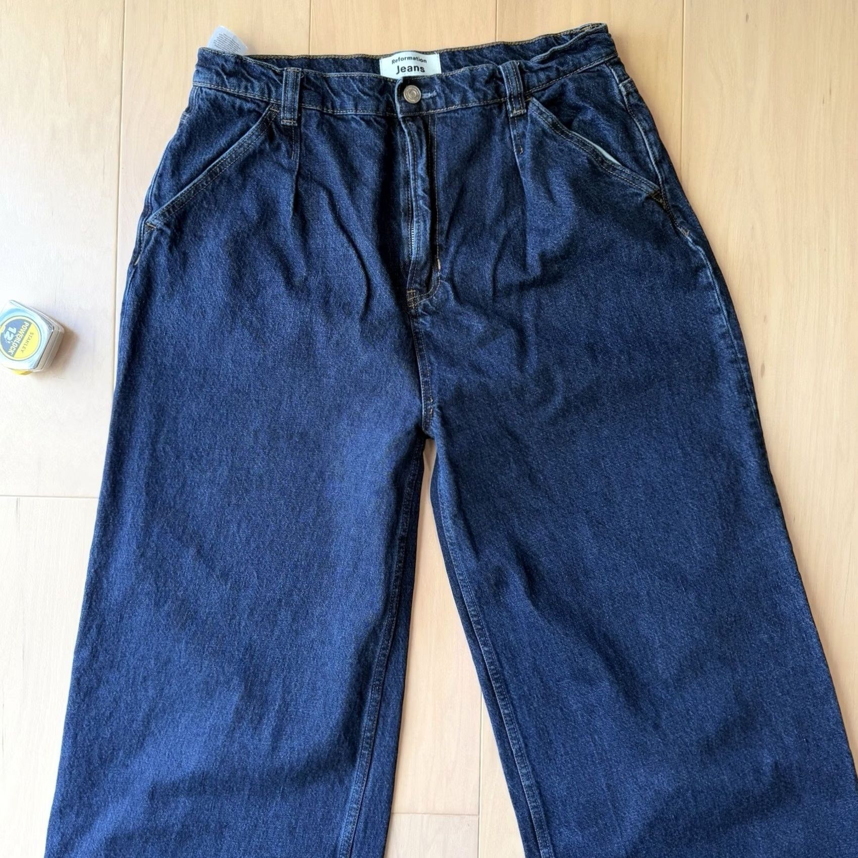 Reformation Reformation Jeans Womens 31 Blue Miami Pleated Trouser Women Dark Wash Wide Leg Glam Size 24" / US 00 / IT 34 - 3 Thumbnail