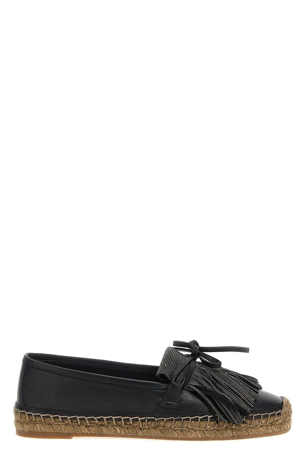Brunello Cucinelli B. CUCINELLI Fringed Blk Lthr Espadrilles New Auth. Size US 11 / IT 41 - 1 Thumbnail