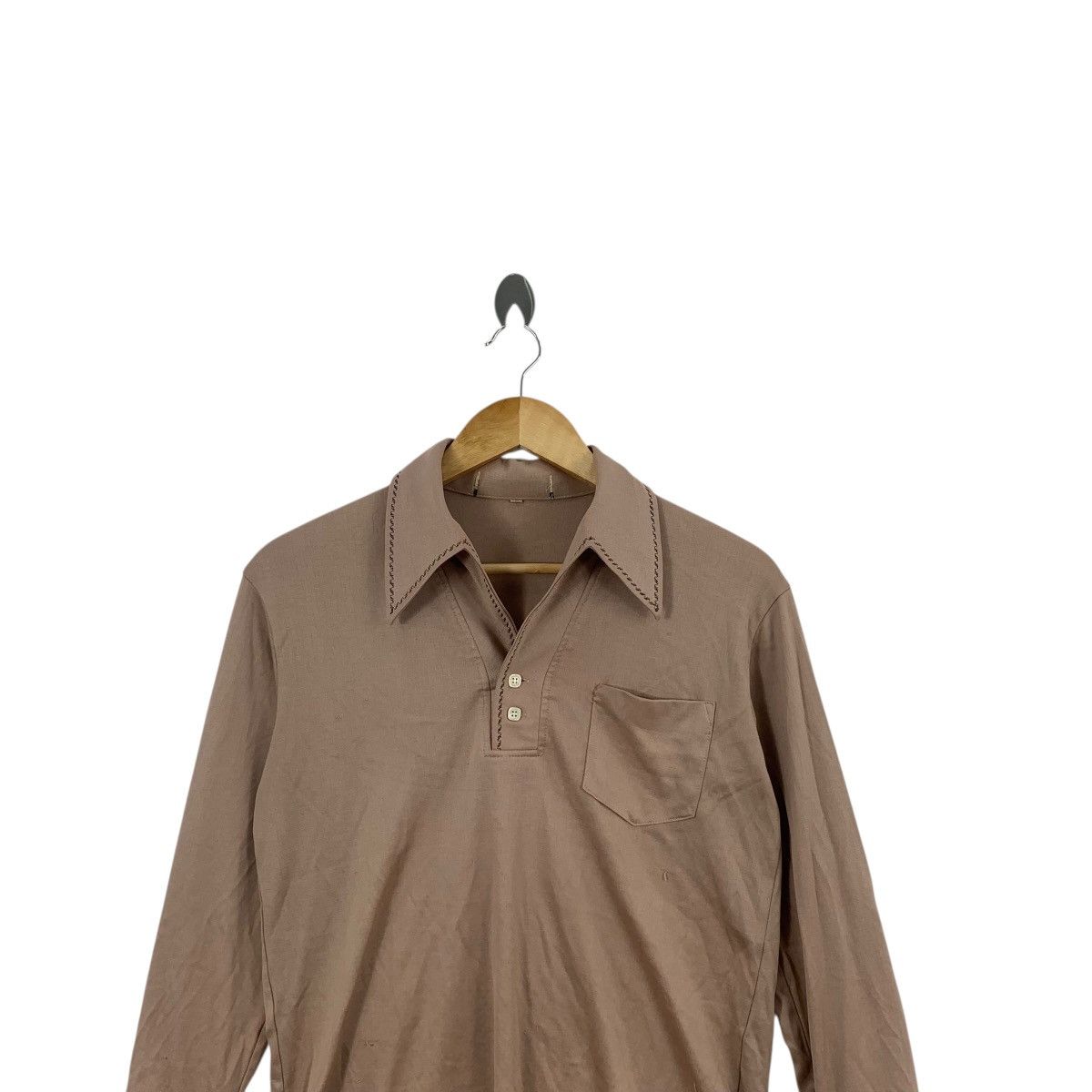 Vintage Vintage 70s WIDE COLLAR DISCO Brown Polo Tee Shirt Top long Size US S / EU 44-46 / 1 - 2 Thumbnail