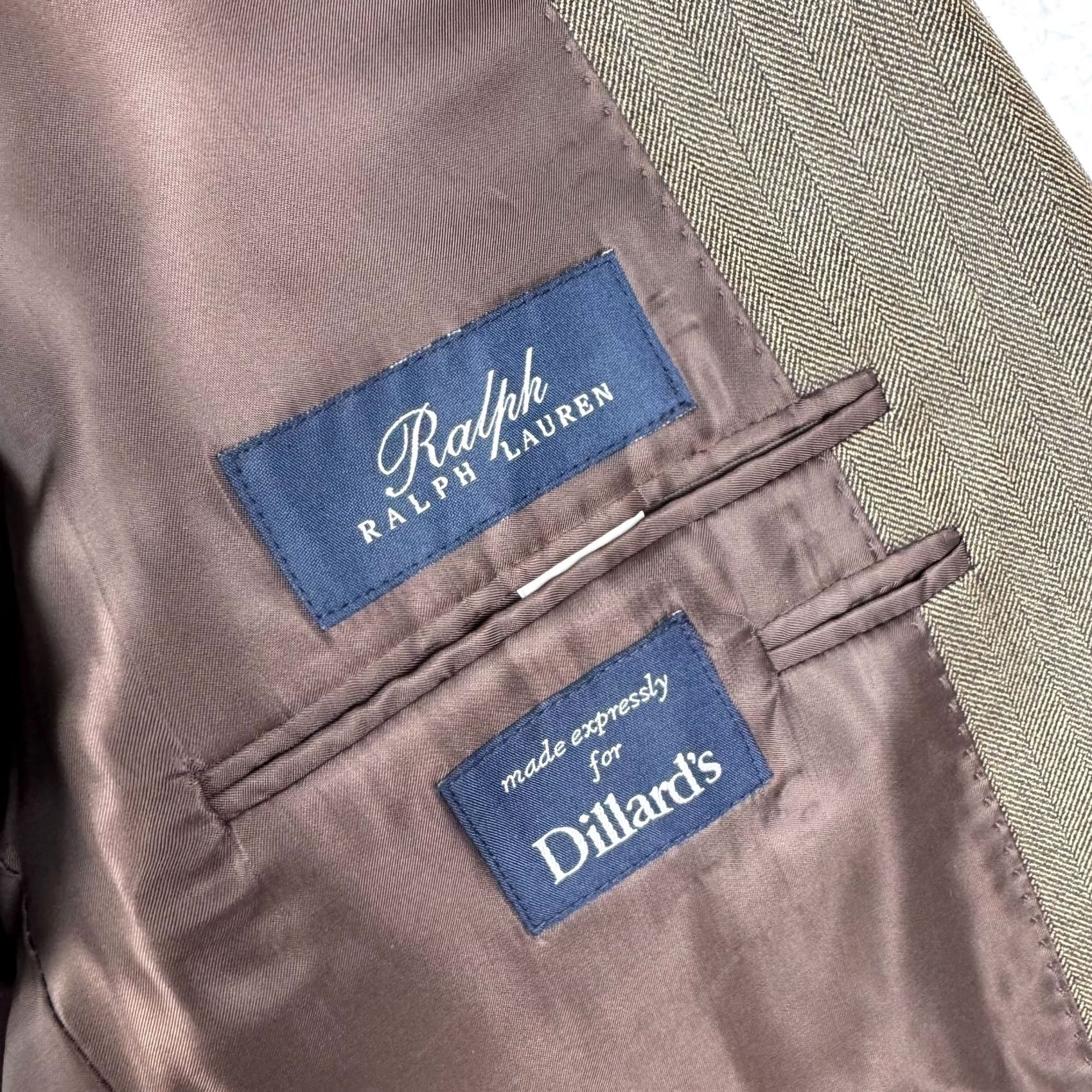 Ralph Lauren VINTAGE Ralph Lauren Blazer 42 Brown Silk Wool Herringbone Notch 2 Button Single-Breasted Men Size 42R - 7 Thumbnail