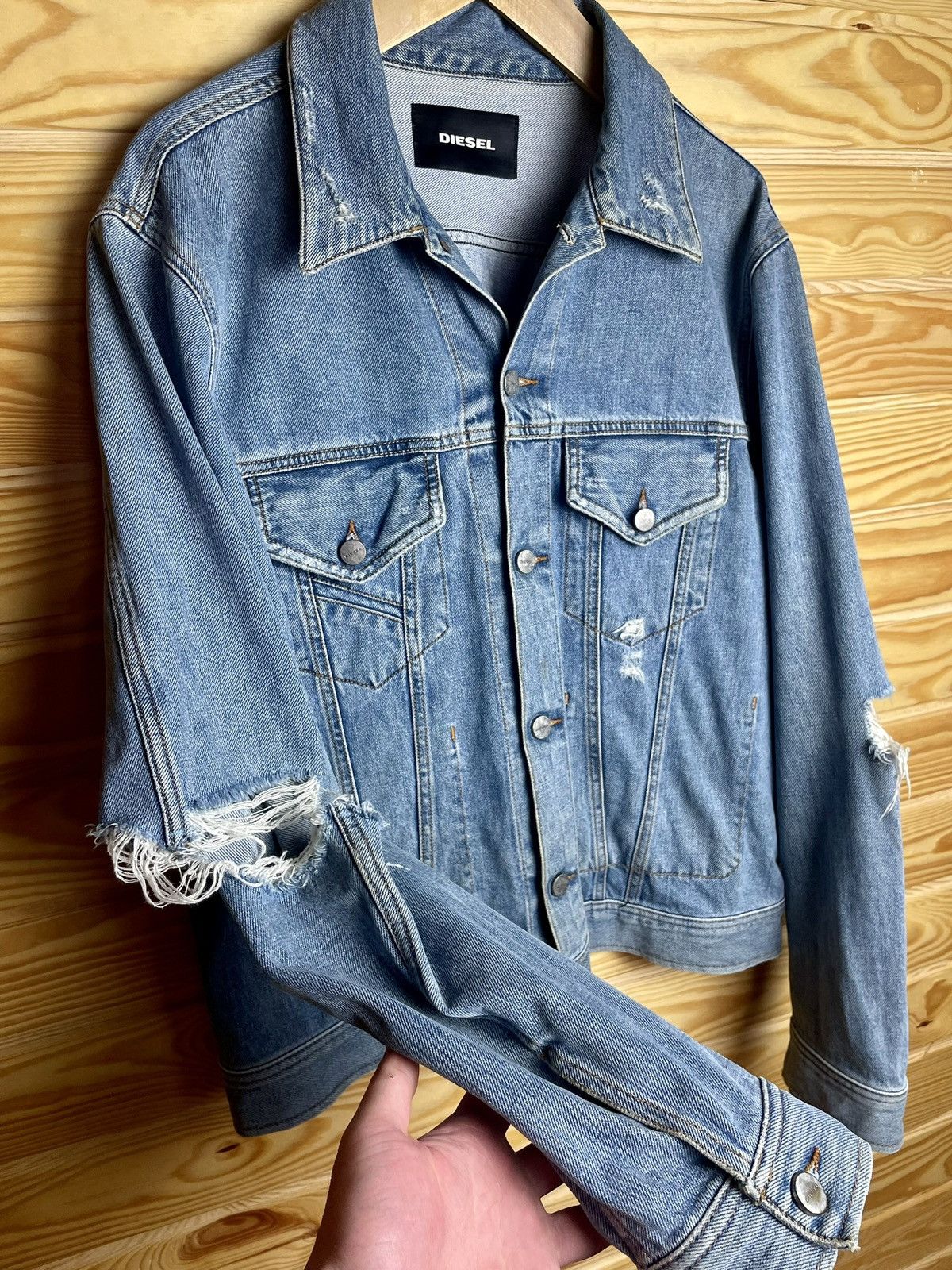 Diesel Diesel Mens Blue "D-Robyn" Distressed Denim Jacket Size US L / EU 52-54 / 3 - 3 Thumbnail