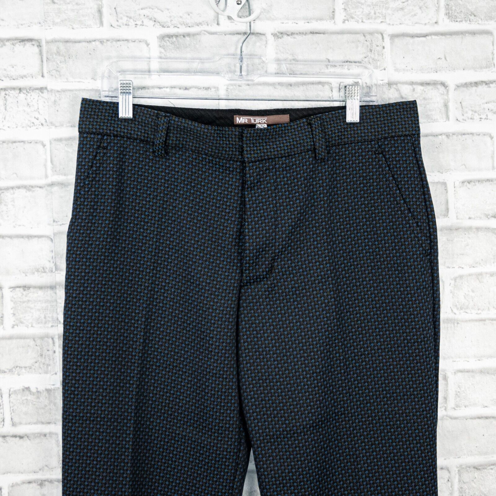 Mr Turk MR TURK Blue Houndstooth Trouser Dress Pants flat front Size US 32 / EU 48 - 5 Thumbnail