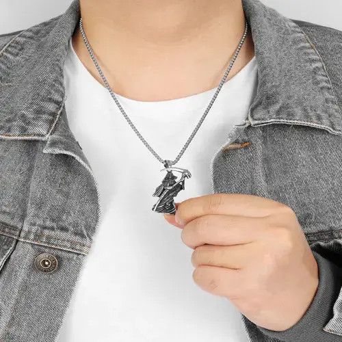 Jewelry Grim Reaper Scythe Skull Necklace Size ONE SIZE - 1 Thumbnail