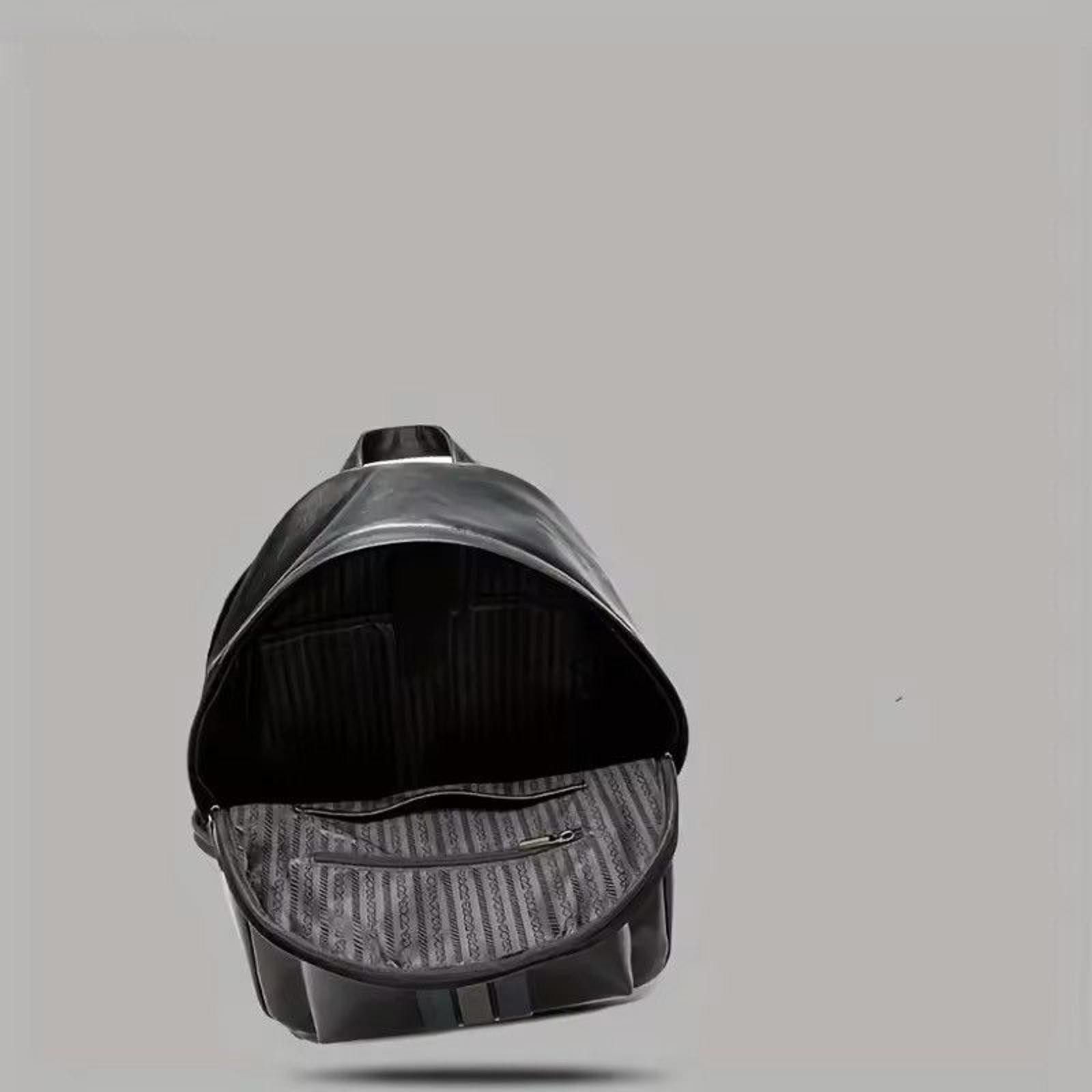 Leather Black Leather Backpack with Stripe Design Size ONE SIZE - 6 Thumbnail