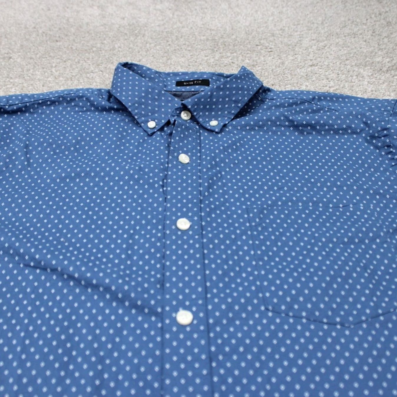 Banana Republic Banana Republic Shirt Men 2XL Blue Geometric L/S Button-Up Stretch 100% Cotton Slim Regular Vintage No Size US XXL / EU 58 / 5 - 5 Thumbnail