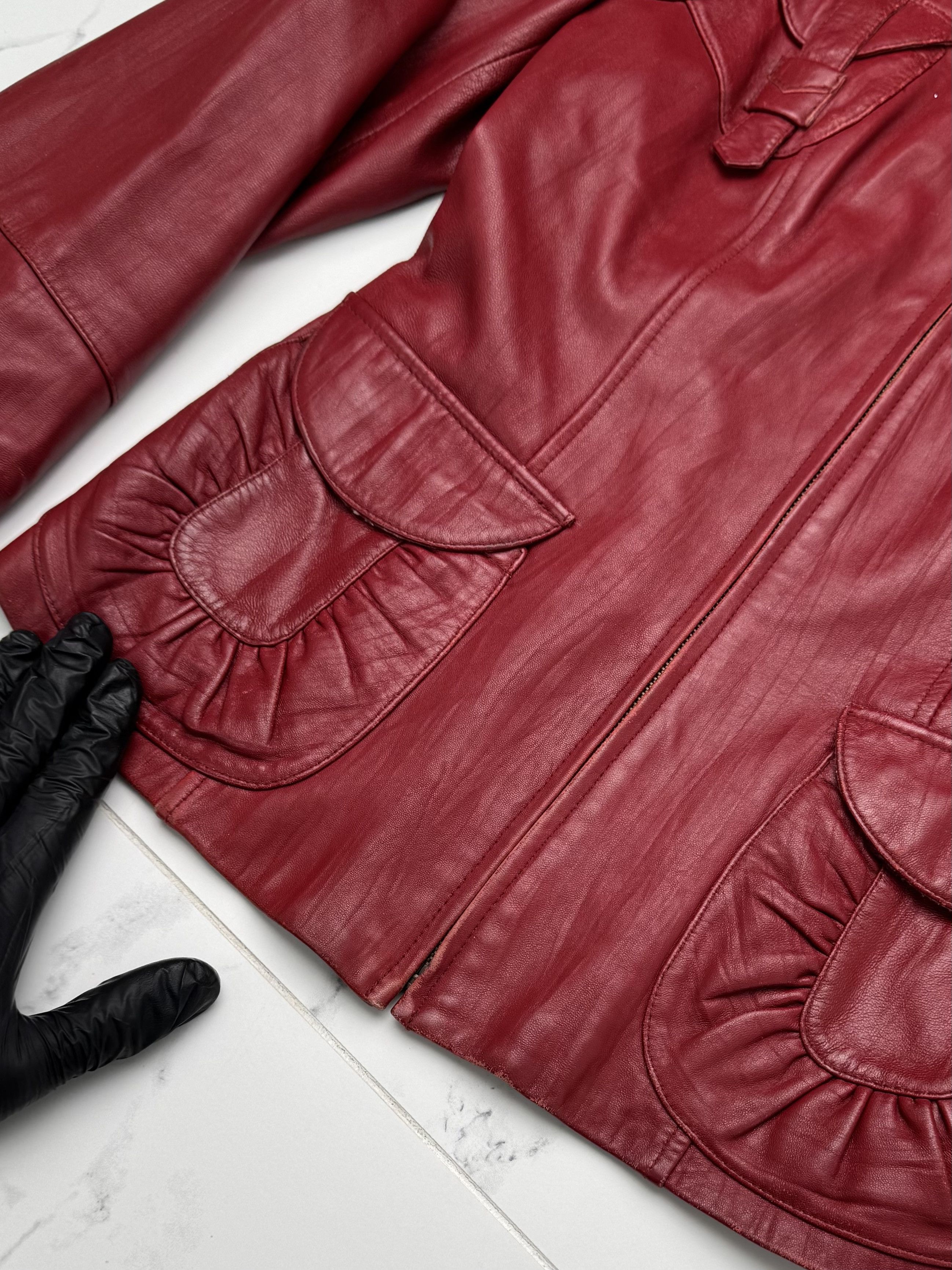 Vintage Women Red Leather Jacket Y2K Vintage Fitted Zip Up Style Size S / US 4 / IT 40 - 9 Thumbnail