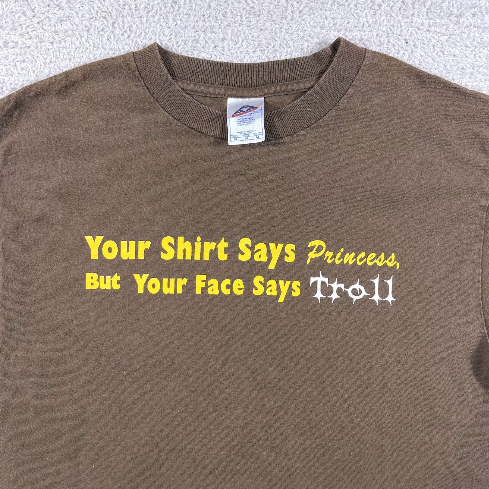 Vintage VINTAGE Alstyle T-Shirt Joke Shirt Brown Adult Medium Regular Men Crew Neck Short Sleeve Graphic Print Says Princess Face Says Troll Y2K Size US M / EU 48-50 / 2 - 2 Thumbnail