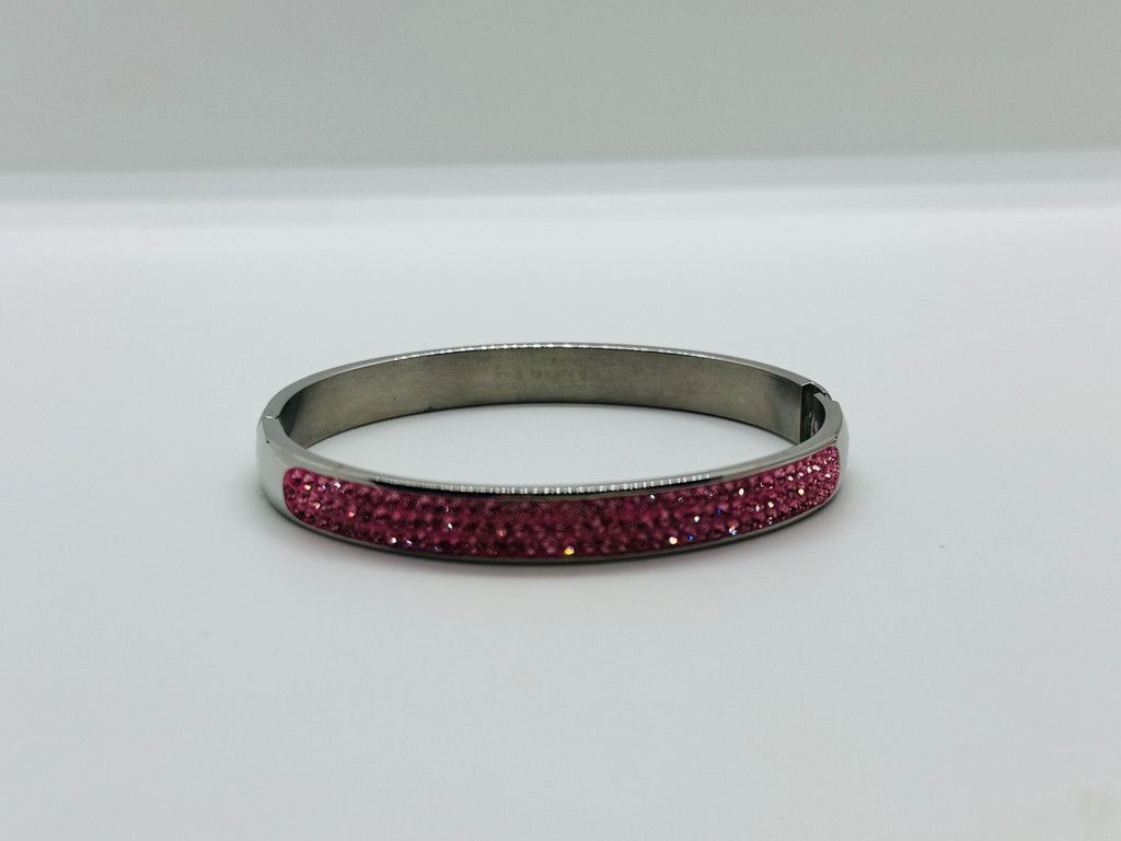 Other SIGNED JCM Stainless Steel Pink Crystal Bangle Bracelet Size ONE SIZE - 4 Thumbnail