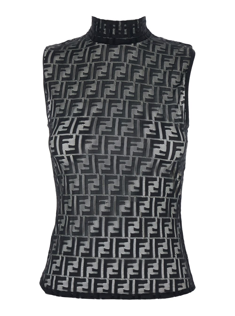 Fendi Black Sleeveless Crew Neck Top with Zip Closure on the Back and All-Over FF Motif in Stretch Tech Fabric for Women Size M / US 6-8 / IT 42-44 - 1 Thumbnail