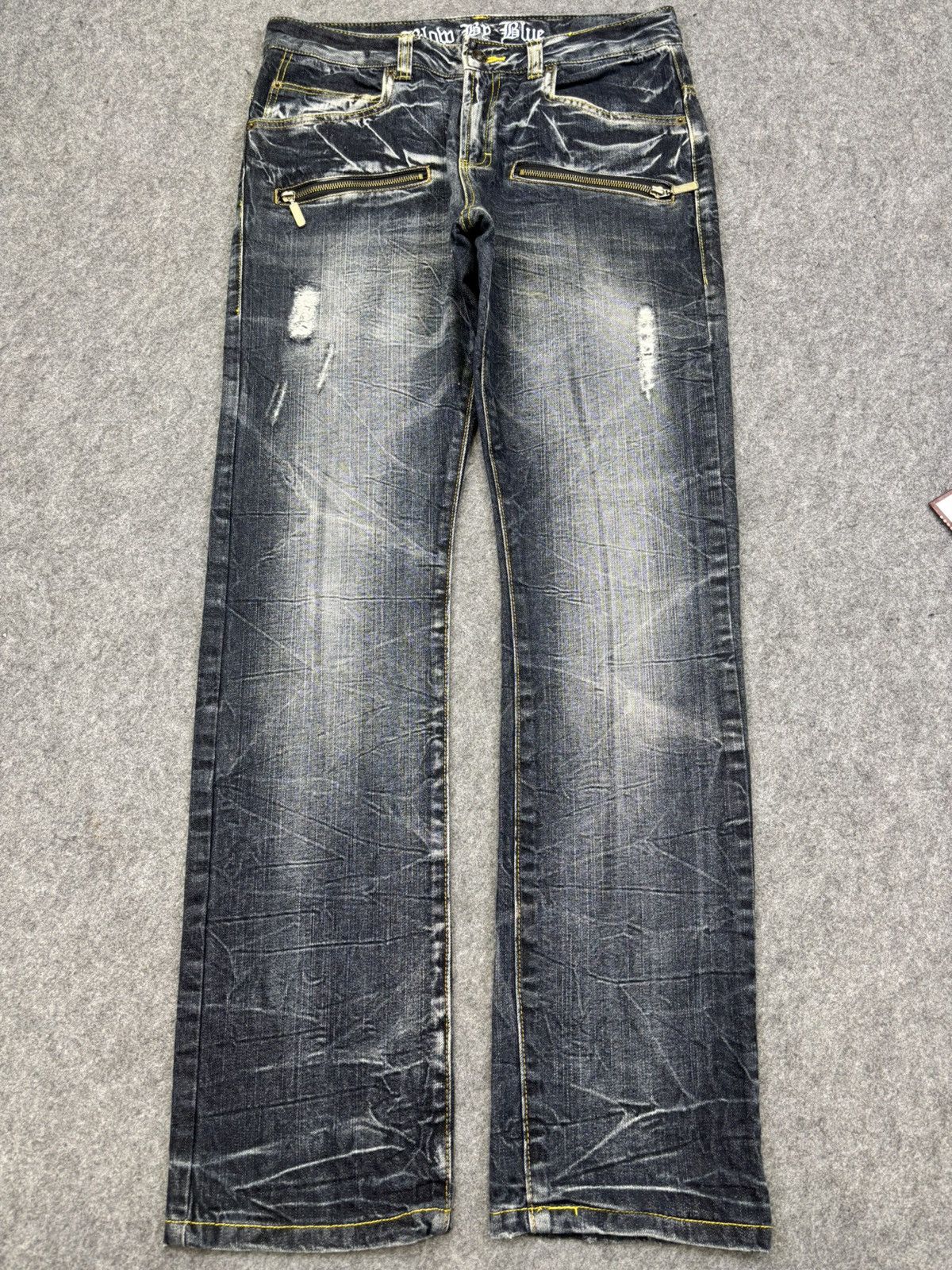 Japanese Brand Blow By Blue Crazy Fades Distressed Mild Denim F815 Size US 33 - 15 Thumbnail