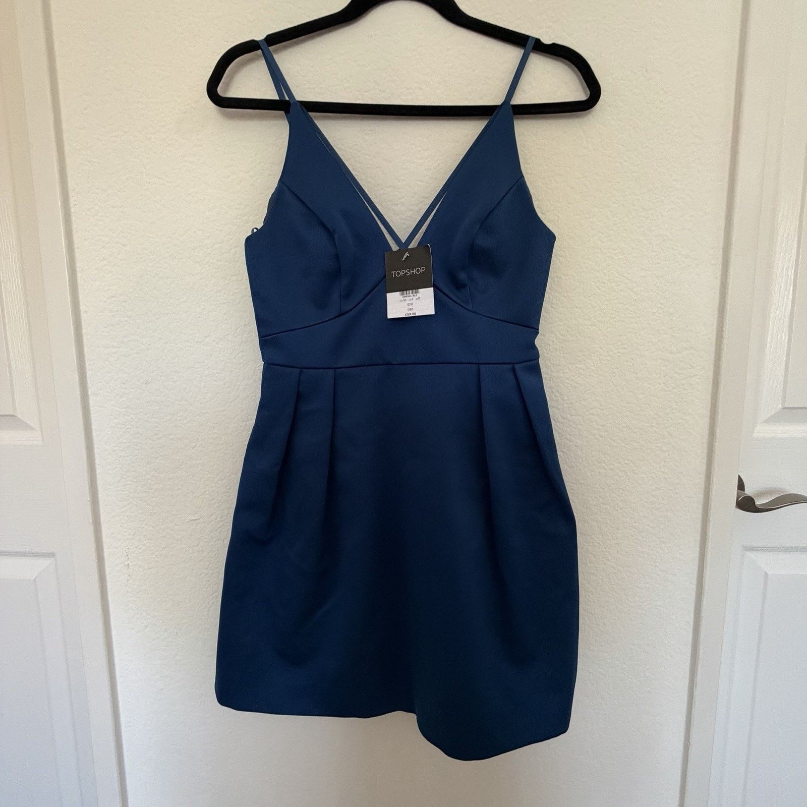 Topshop NWT Topshop Mini Dress Blue V-Neck Strappy Fit & Flare Sz 4 Size S / US 4 / IT 40 - 2 Thumbnail