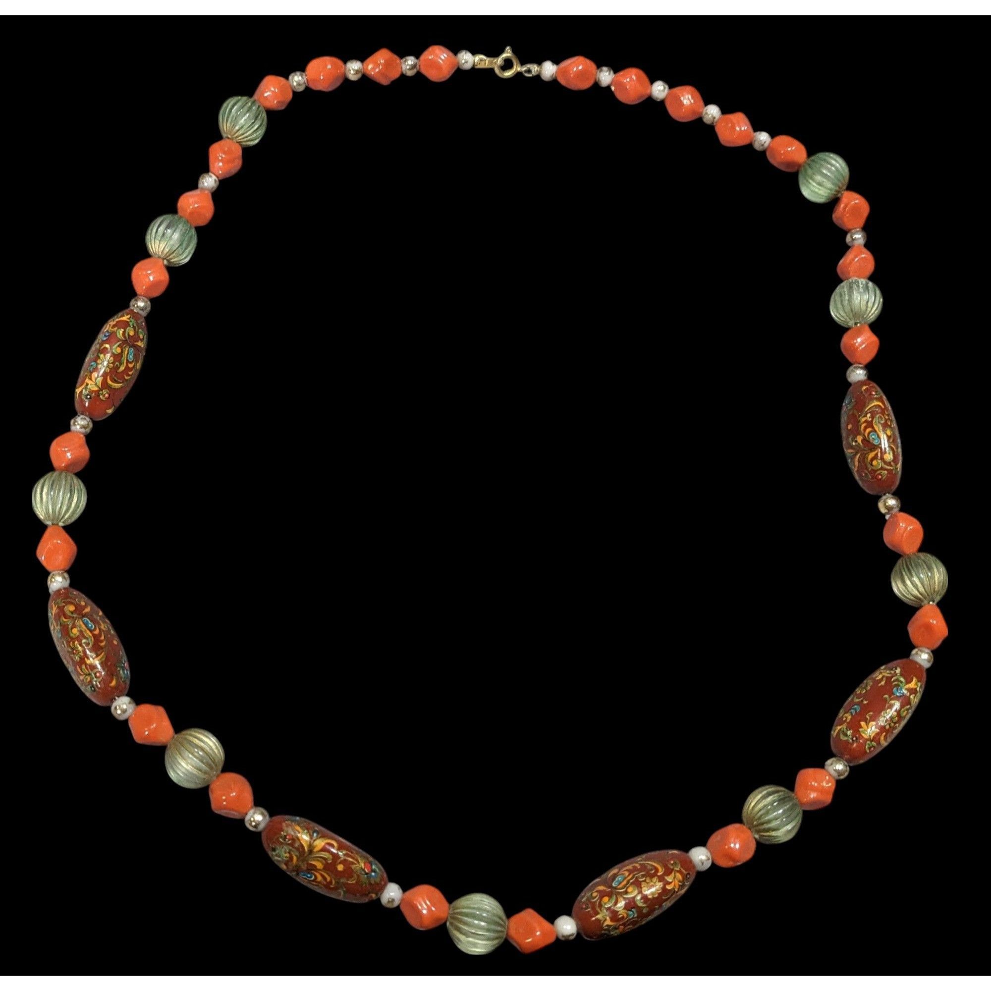 Other Vintage Hand Painted Bohemian Brown Green And Orange Beaded Size ONE SIZE - 1 Thumbnail