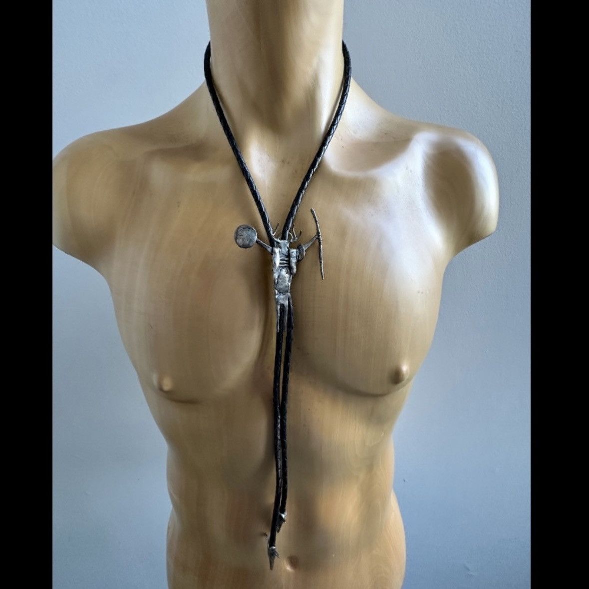 image of Vintage Bill Worrell Silver Shaman Art Bolo Tie For Qb Jim Mcmahon, Men's