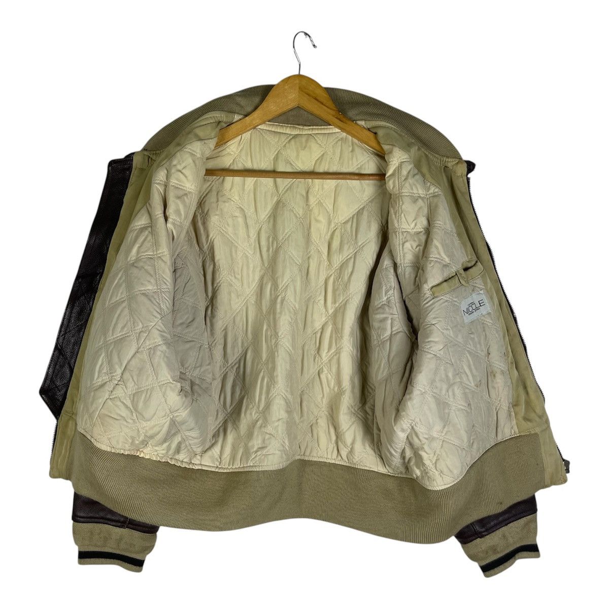 14th Addiction Nicole Monsieur by KOBA Leather Sleeve Varsity Jacket Olive Size US M / EU 48-50 / 2 - 3 Thumbnail