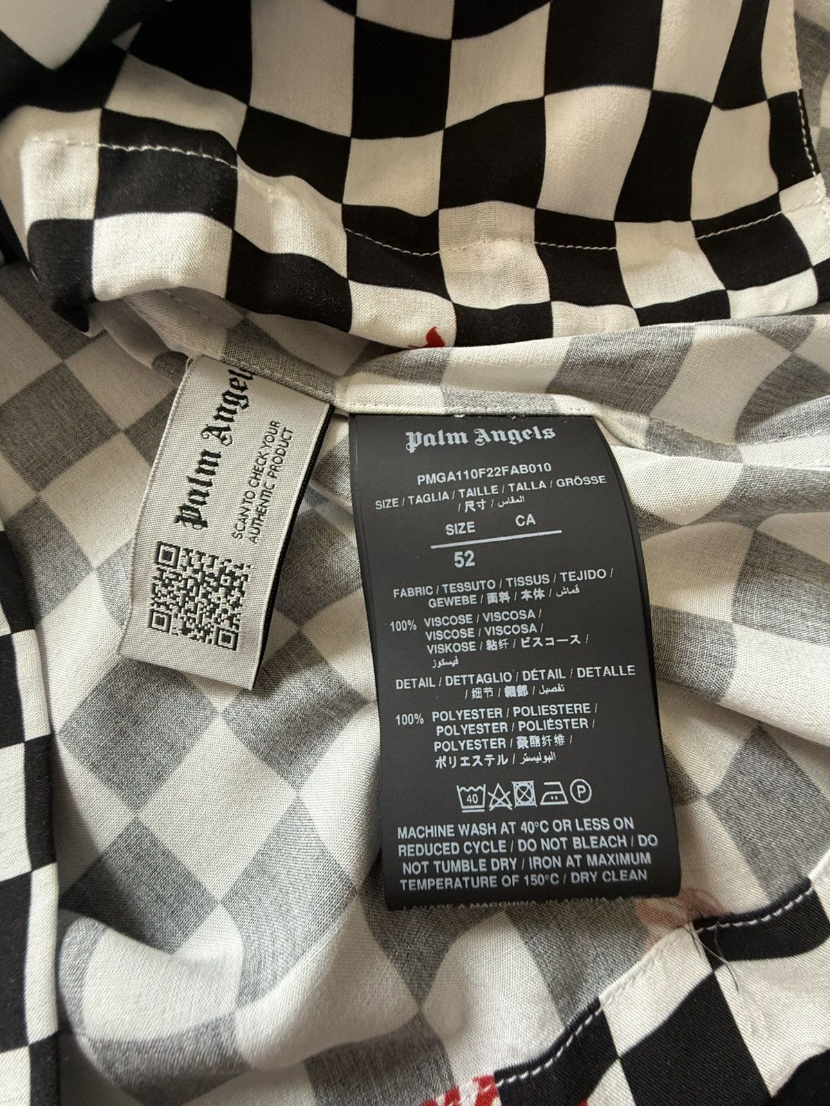 $790 Palm angels checkerboard checker ss hawaiian shirt 52