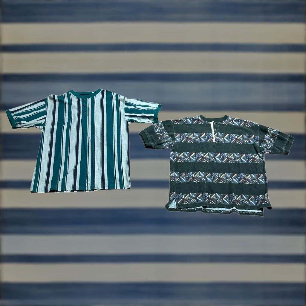 Vintage VINTAGE St John's Bay Shirt Lot Of 2 Medium Striped & Geometric Green Mens Shirt SJB Button-Up Short Sleeve 90s Cap 2 Pack Size US M / EU 48-50 / 2 - 1 Thumbnail
