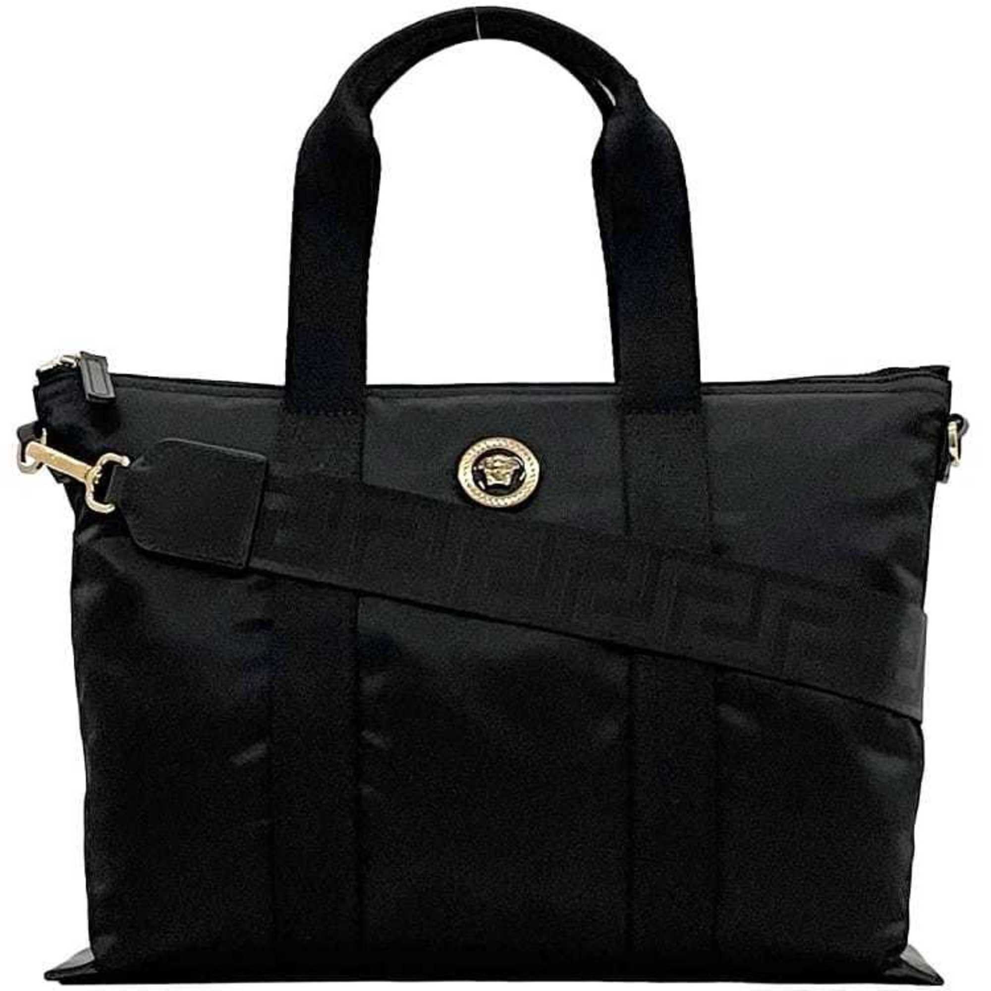 Versace 2-Way Tote Bag Ec-22924 Black Medusa 1013787 1A02155 Unused Nylon Leather Versace Crossbody Metal Fittings, Women's