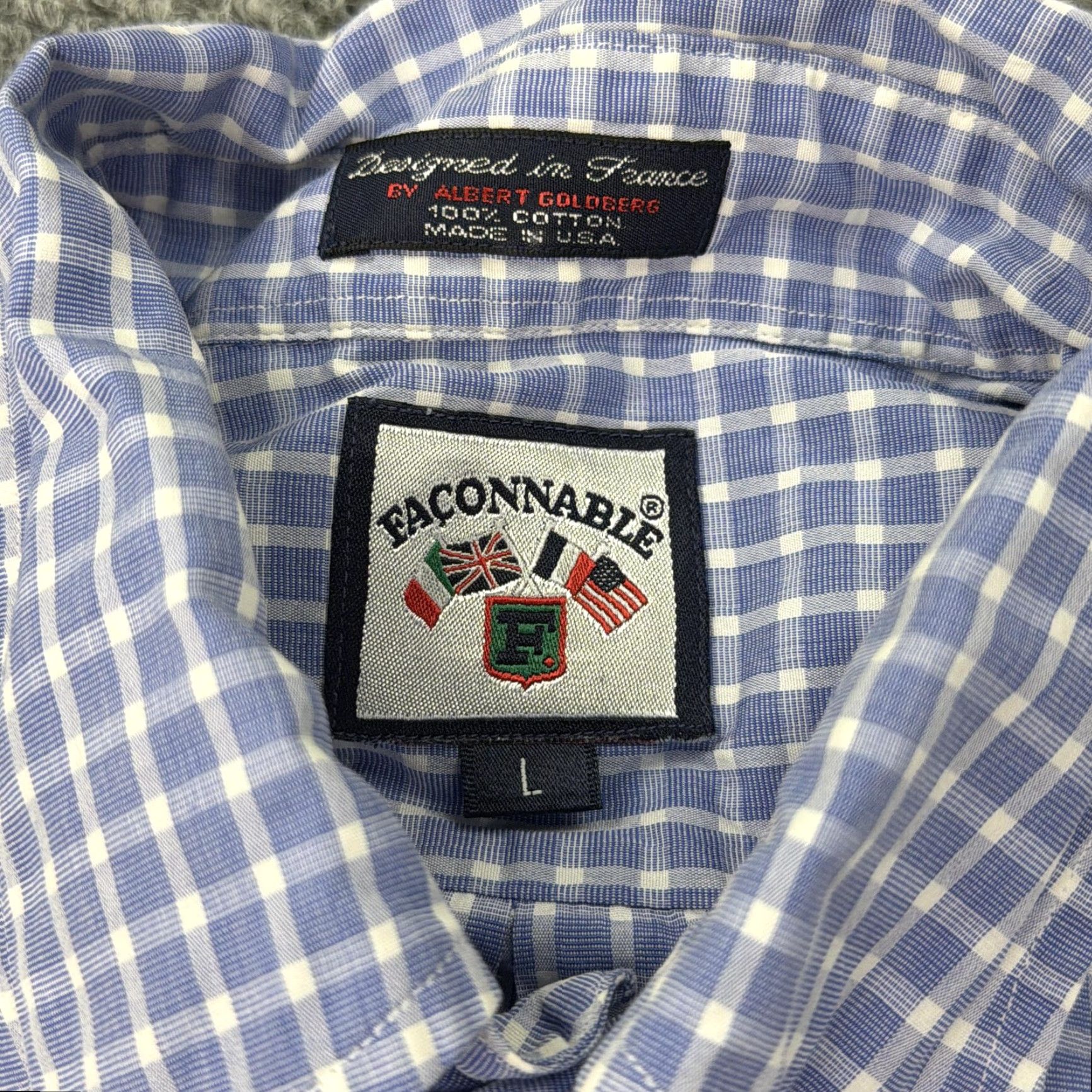 Faconnable VINTAGE Faconnable Shirt Mens Large Blue White Check Button Down Cotton Made USA Size US L / EU 52-54 / 3 - 4 Thumbnail