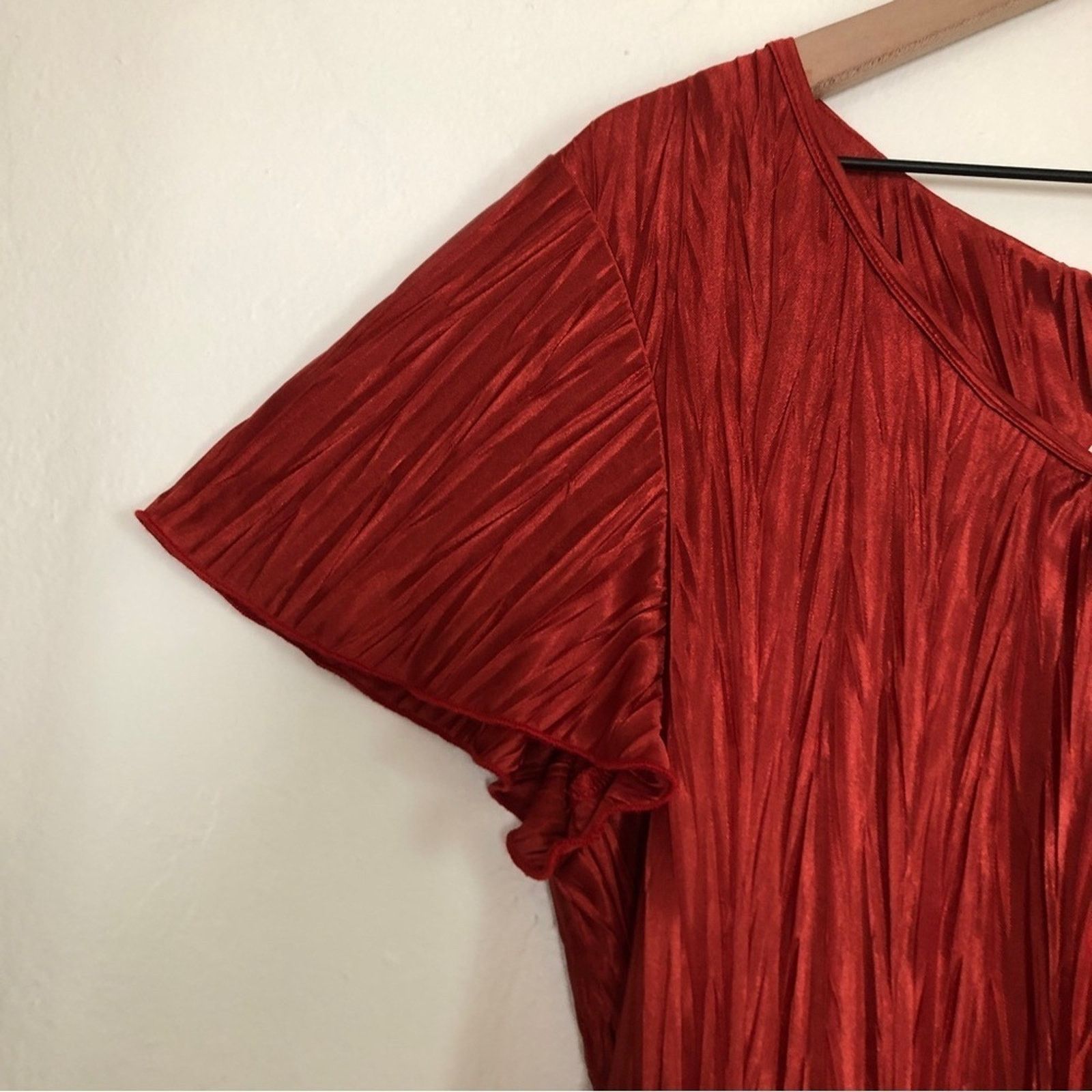 Alyx Alyx Red Crinkle Flutter Flounce Sleeve Shirt Blouse Top Size L / US 10 / IT 46 - 3 Thumbnail