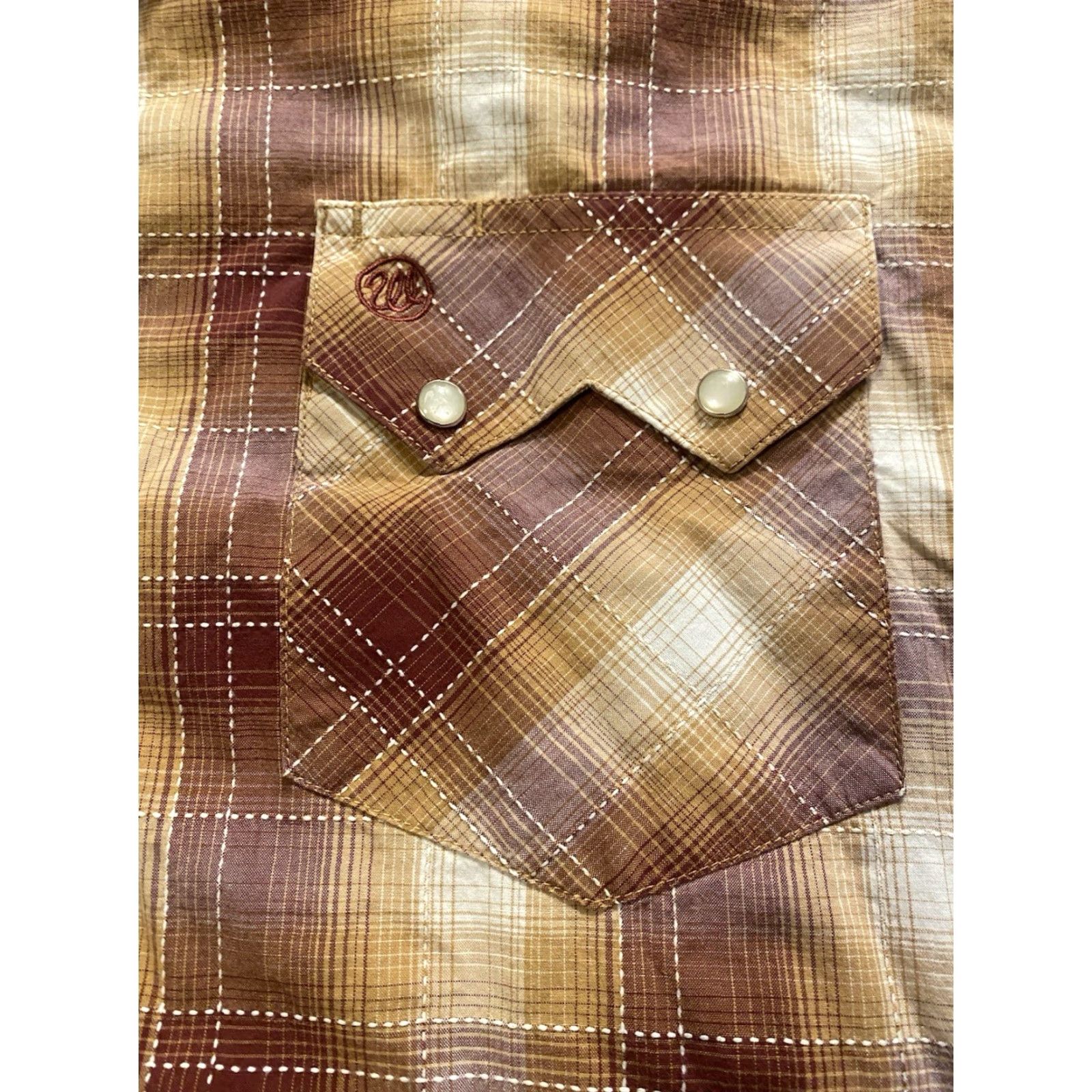 Wrangler VINTAGE Wrangler Pearl Snap Shirt Long Sleeve Plaid 2XL Brown Cotton Cowboy Western Mens Size US XXL / EU 58 / 5 - 6 Thumbnail