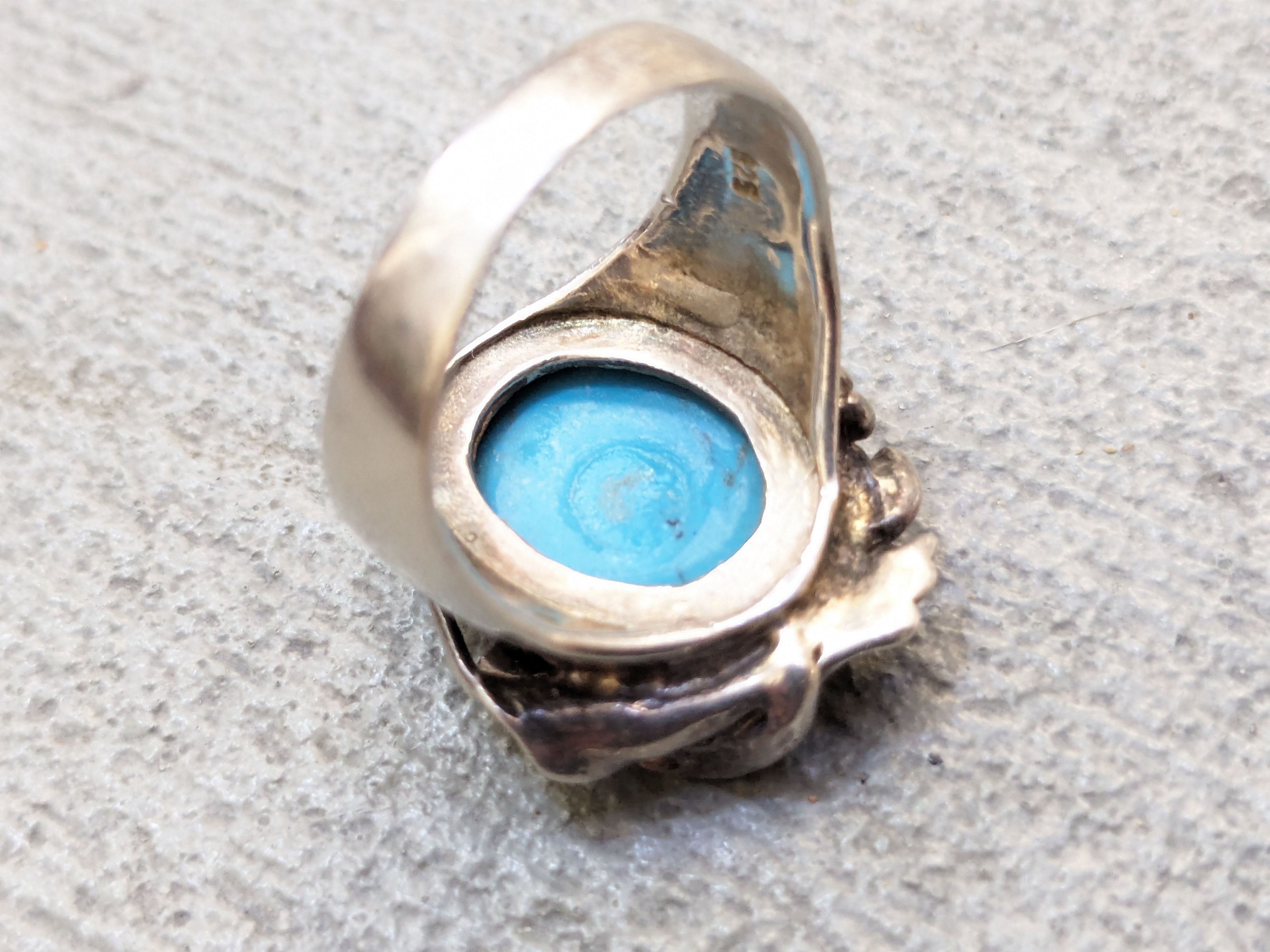 Jewelry Vintage Sterling Silver Ring 8 Faux Turquoise Leaf Modern Size ONE SIZE - 5 Thumbnail