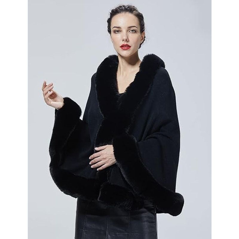 Other SUFCOMOU Women Faux Fur Shawl Wrap Cape with Fur Trim Size ONE SIZE - 3 Thumbnail
