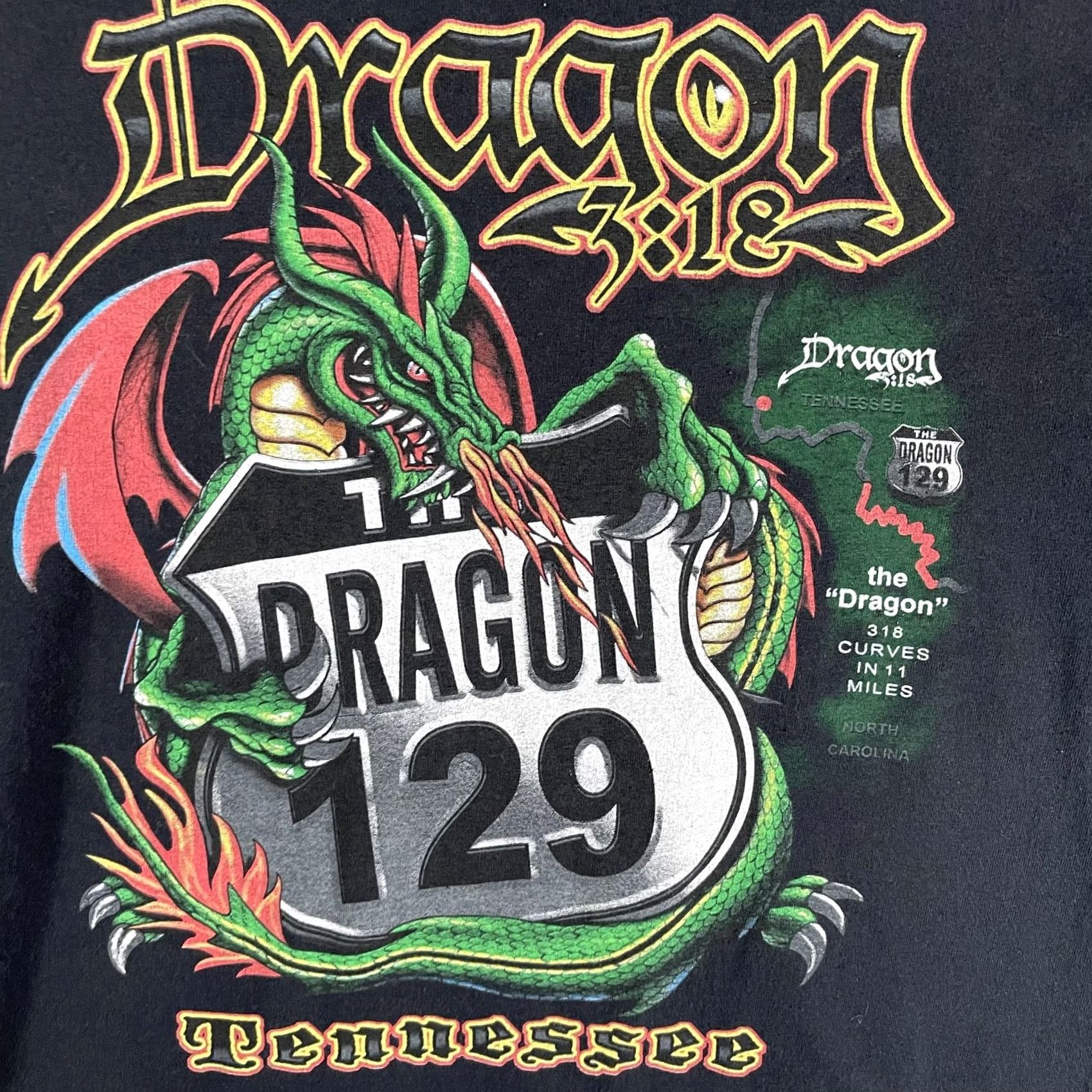Gildan Dragons Tail Shirt Mens Large Black Dragon 129 Tennessee Biker Road Graphic Tee Size US L / EU 52-54 / 3 - 7 Thumbnail