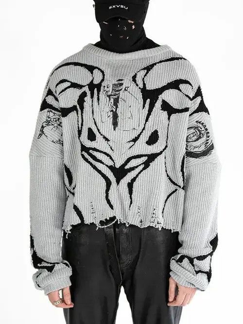 VIBE Ecological village Black White Pullovers Y2k Clothes Size US M / EU 48-50 / 2 - 2 Thumbnail