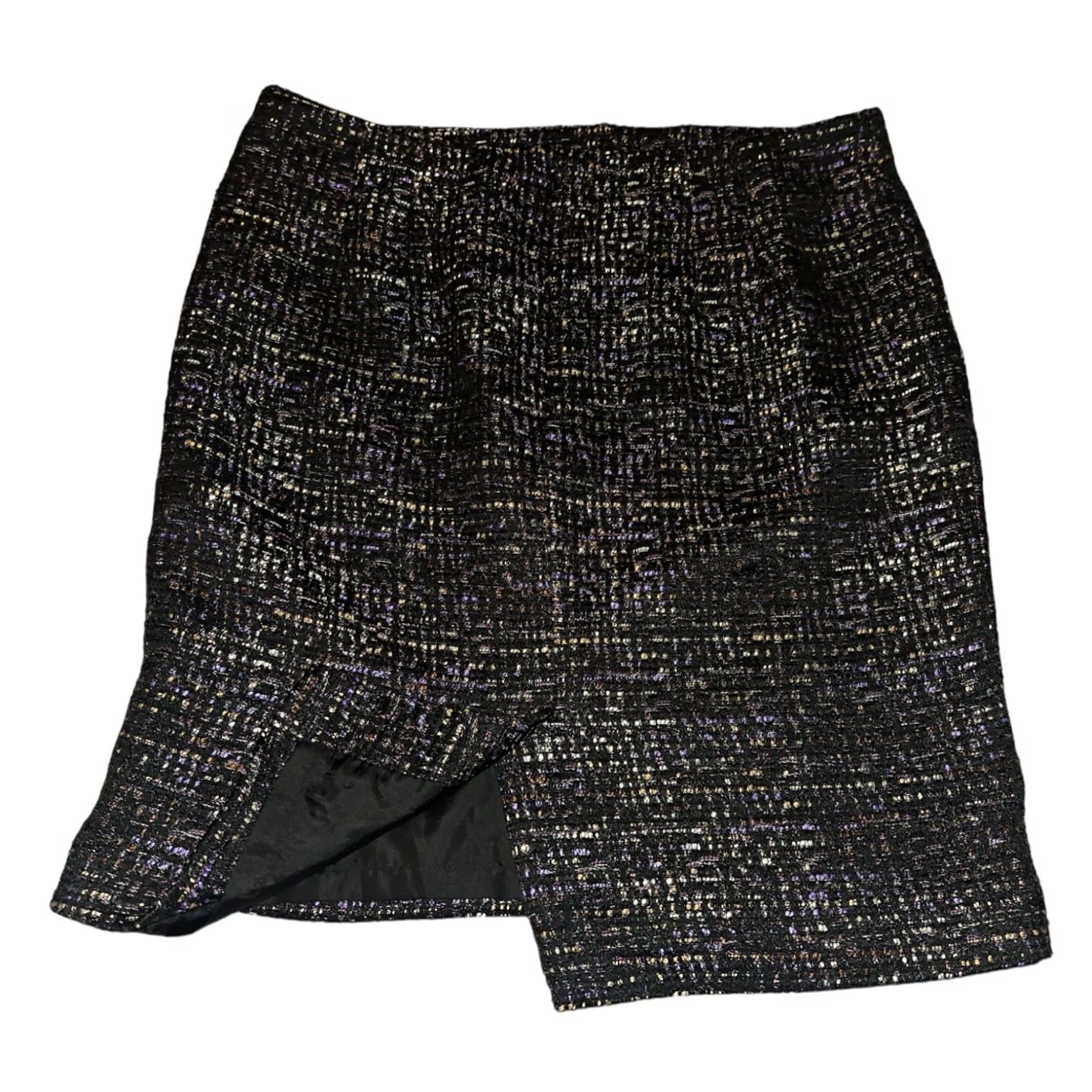 Ann Taylor VINTAGE Ann Taylor Petite Pencil Skirt 12P Women's Black Abstract Lined Casual Workwear Size 34" / US 12 / IT 48 - 5 Thumbnail