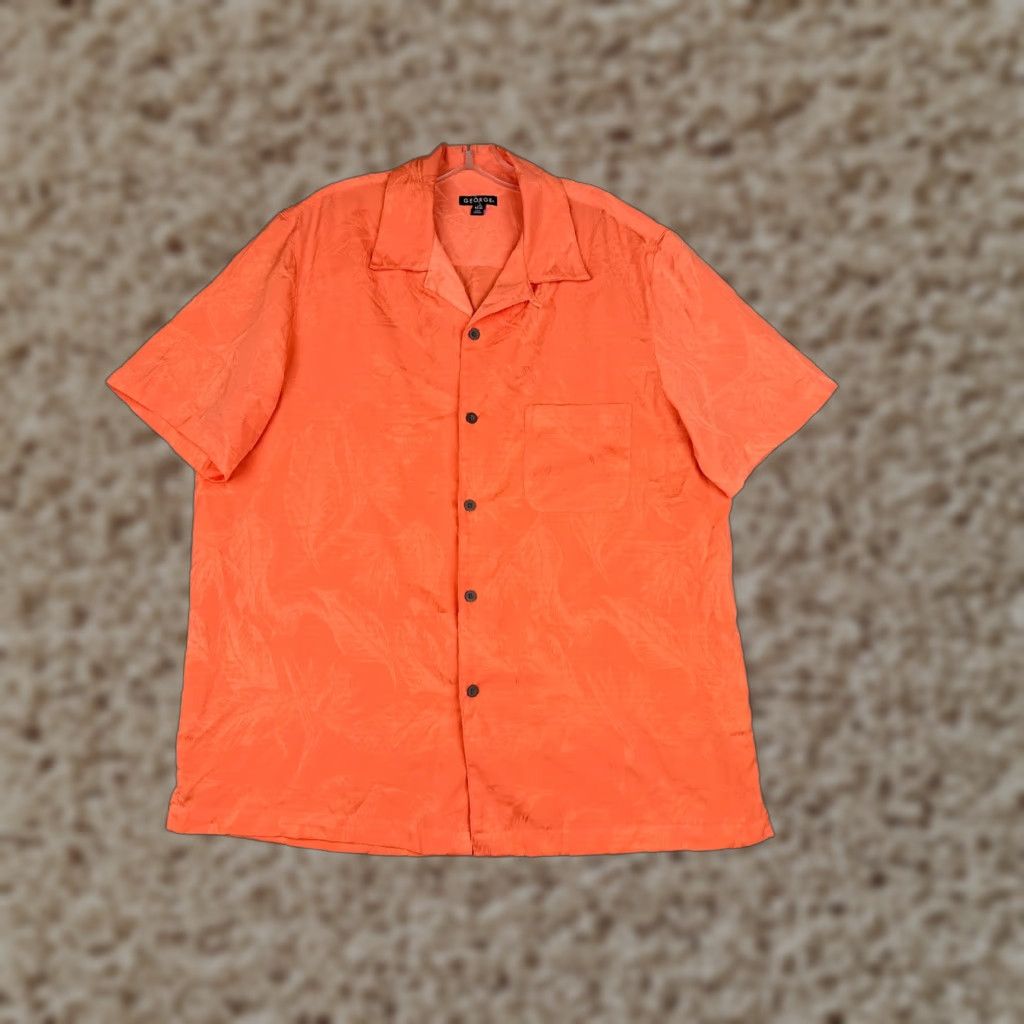 George George Shirt Men Large Orange Floral Embroidered Button Up Hawaiian Polyester Size US L / EU 52-54 / 3 - 1 Thumbnail