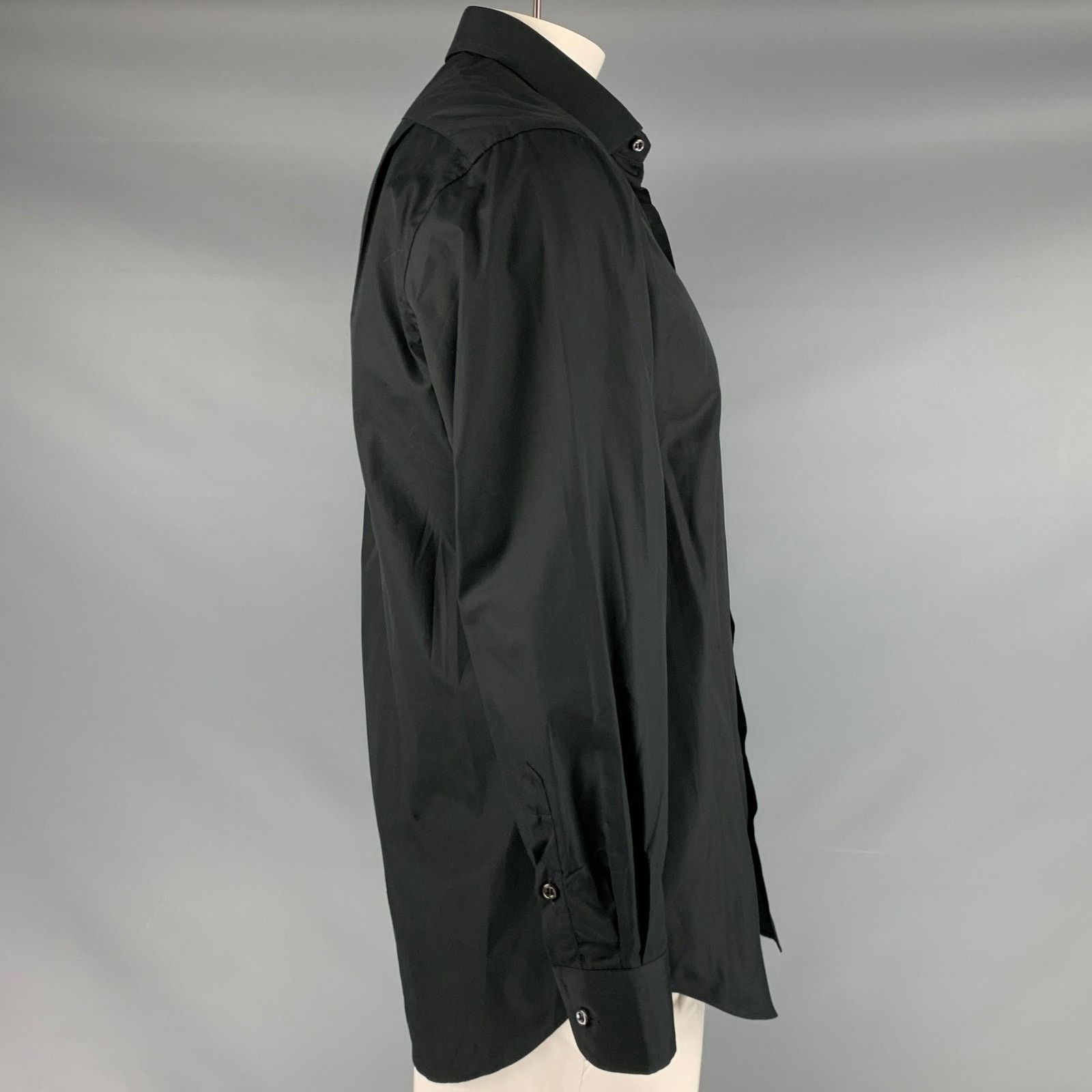 Barneys New York L Trim Fit Black Cotton Button Up Long Sleeve Shirt Size US L / EU 52-54 / 3 - 2 Thumbnail