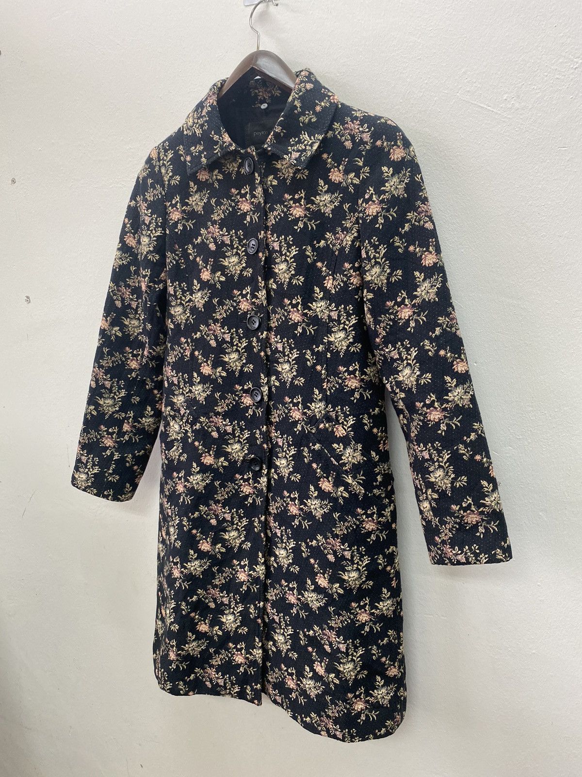 If Six Was Nine Japanese Fashion Peyton Place Black Floral Trench Coat Size S / US 4 / IT 40 - 2 Thumbnail